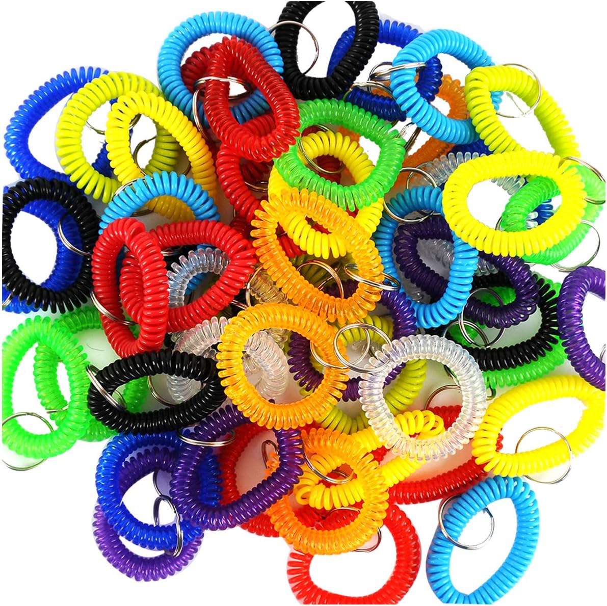 YallFairy Pack of 55 Wristlet Keychains Stretchable Plastic Wrist keychain Bracelet KeyChain Wrist Coil Wrist Band Key Ring Chain Holder Tag