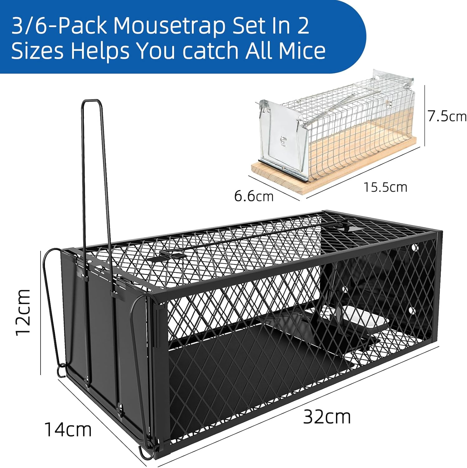 Humane Rat Traps - Large 12.5 Inches Upgraded Mouse Trap for Outdoors & Indoors - Reusable Rat Trap Cage for Mouse and Small Animals - Effective Quick Simple to Use (3-Pack)