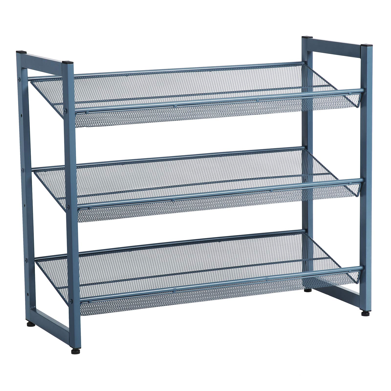 SONGMICS 3 Tier Metal Mesh Shelves Flat or Angled Mount Shoe Rack Shoe