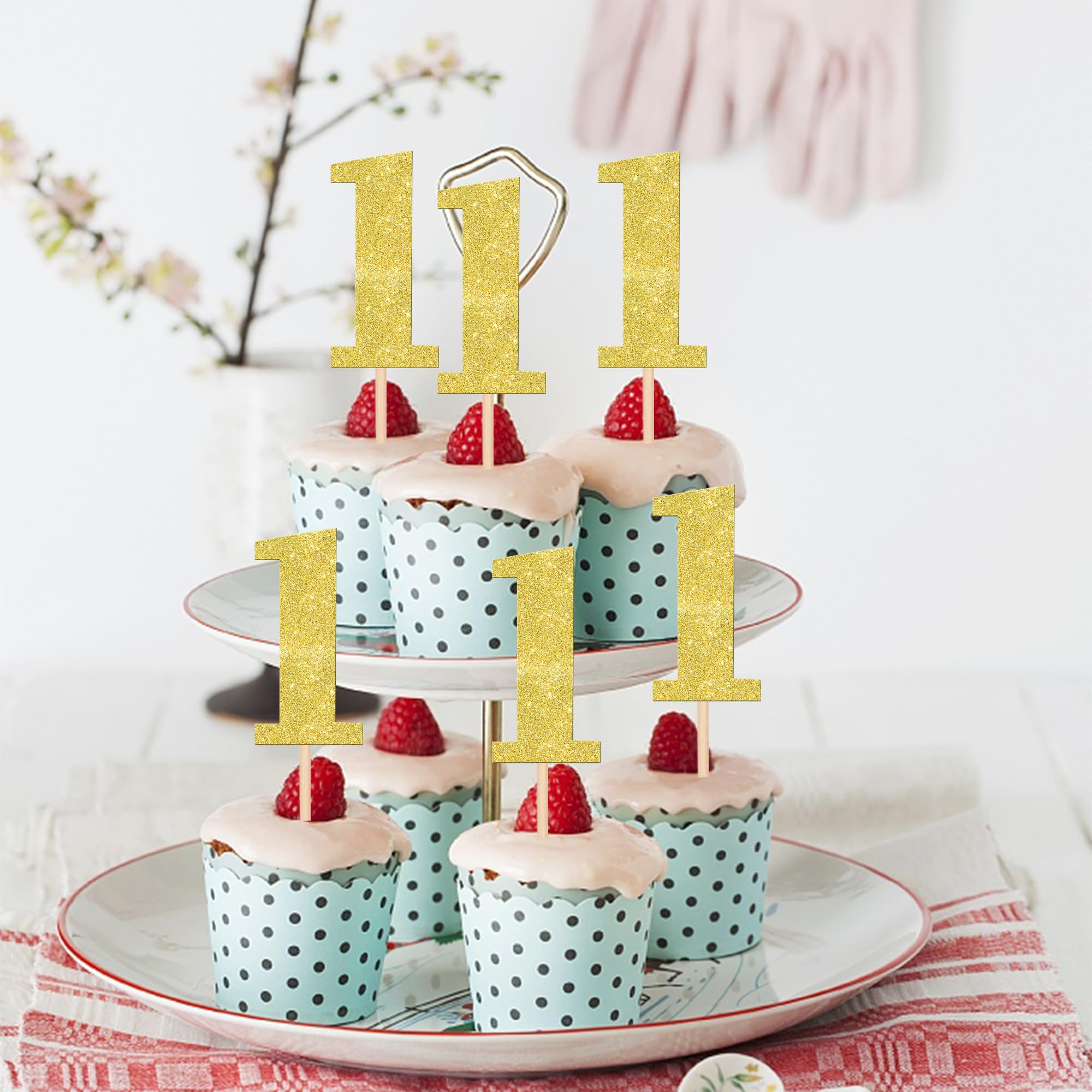 Sweet One Cupcake Toppers Gold Number 1 Cupcake Toppers With Pink Bow ...