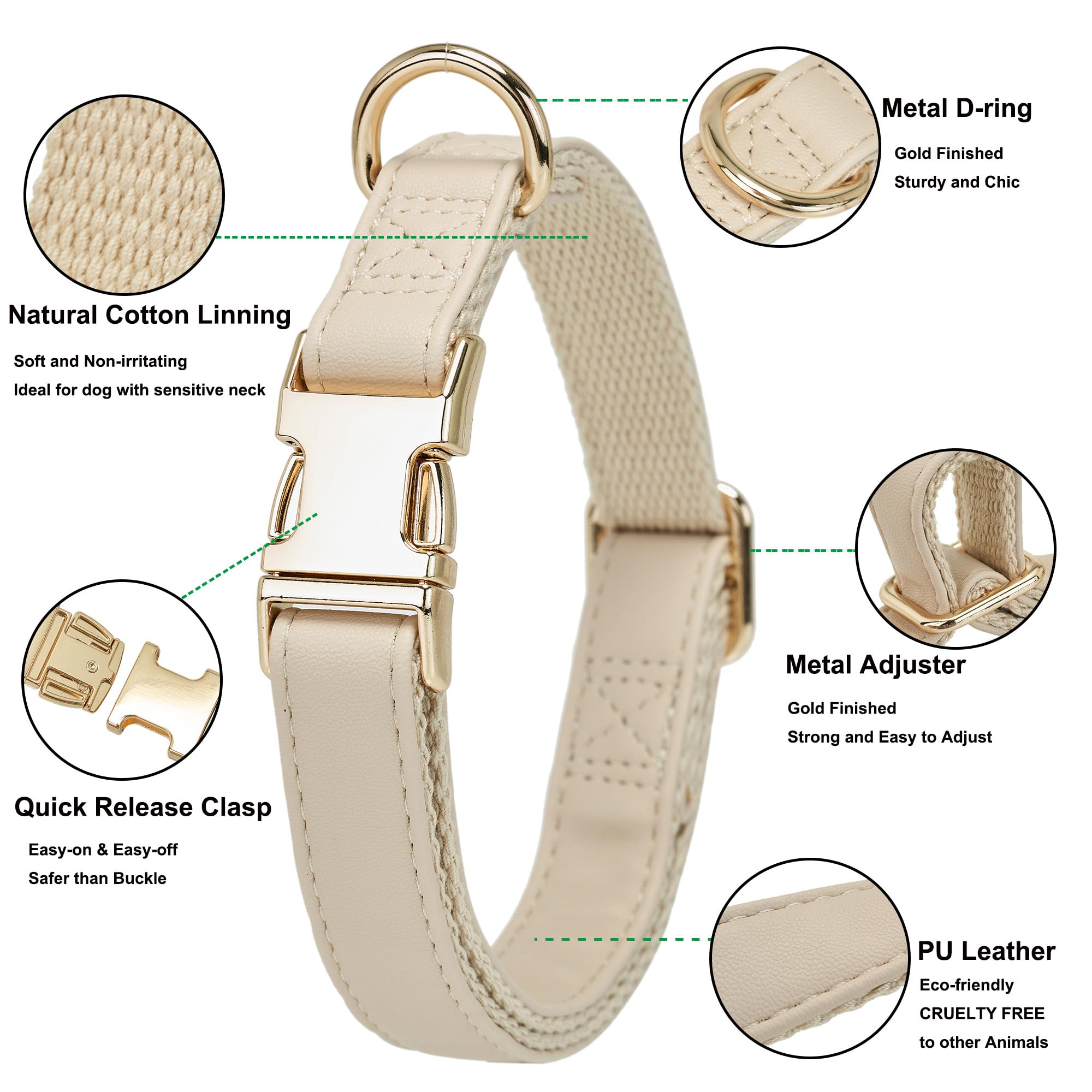 YUDOTE Soft Leather Dog Collars with Safety Quick Release Metal Buckle,Natural Cotton Padded Pleather Collar for Medium Dogs with Senstive Skin,White - Image 4