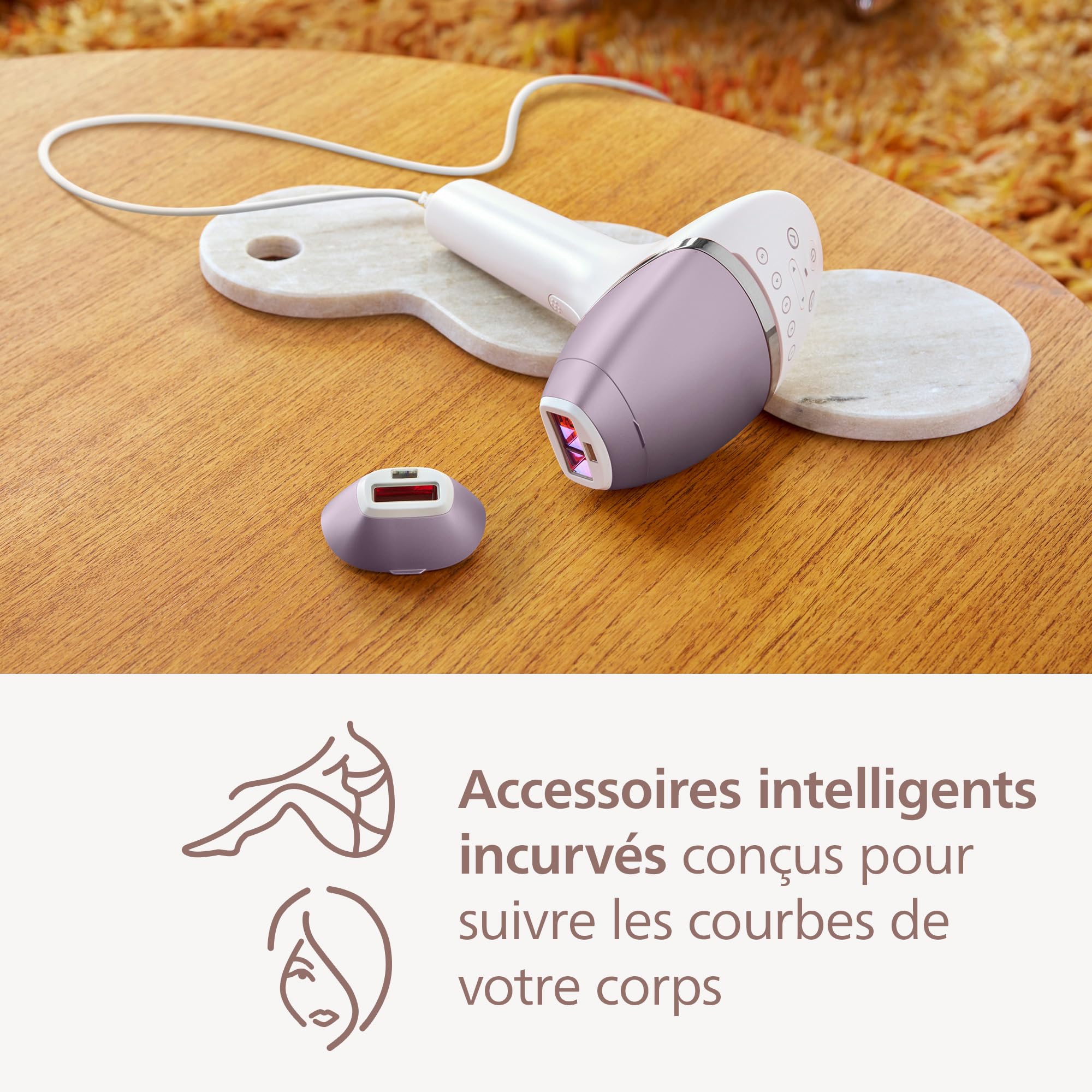Philips Lumea Epilateur à lumiere pulsee Serie 8000 - Epilateur avec technologie SenseIQ, 2 embouts pour le corps et le visage, utilisation filaire (modèle BRI944/00)