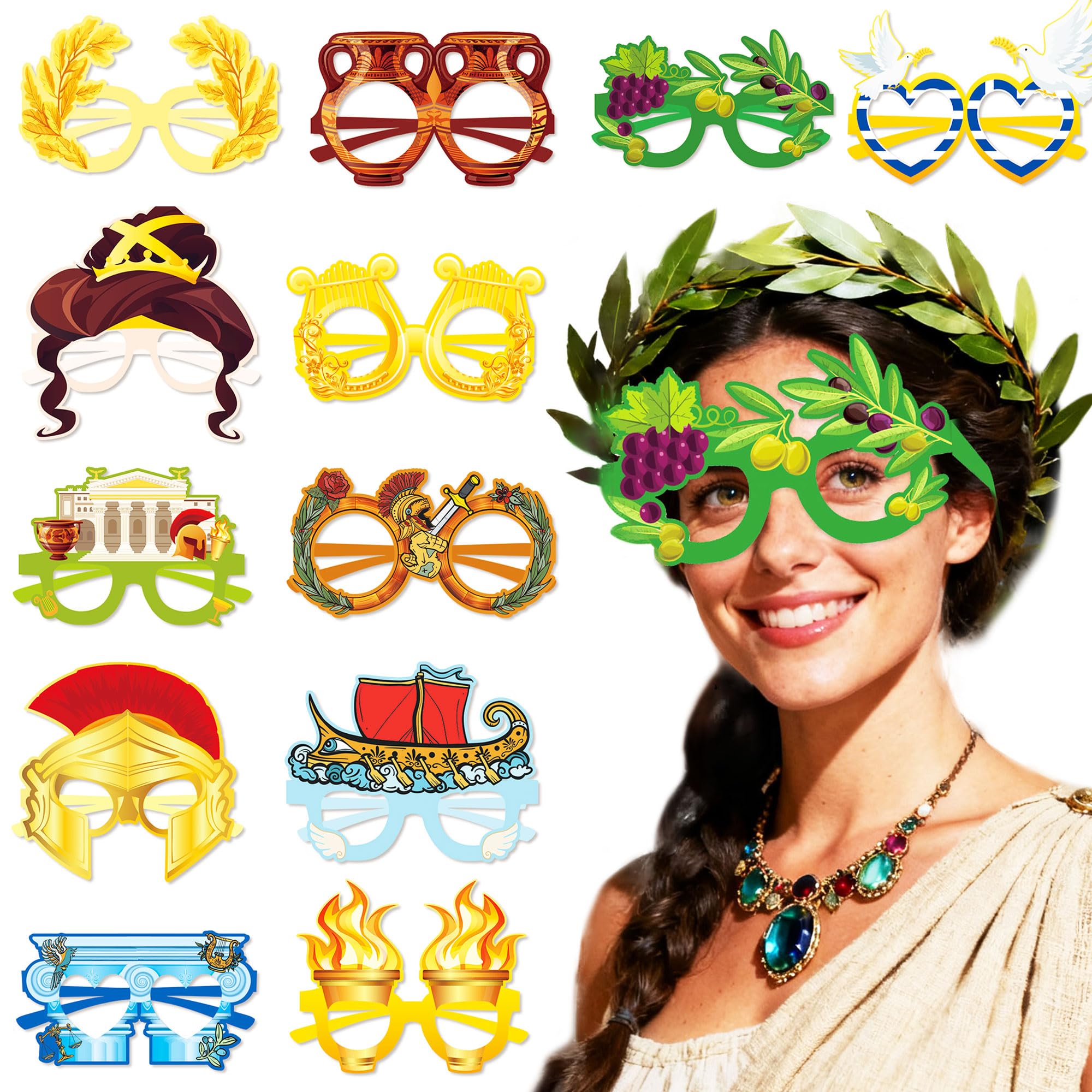 12 PCS Greek Mythology Decor Ancient Greece Eyeglasses Paper Glasses Greek Glasses Photo Booth Props Mythology Party Favors Greece God Themed Birthday Party Supplies