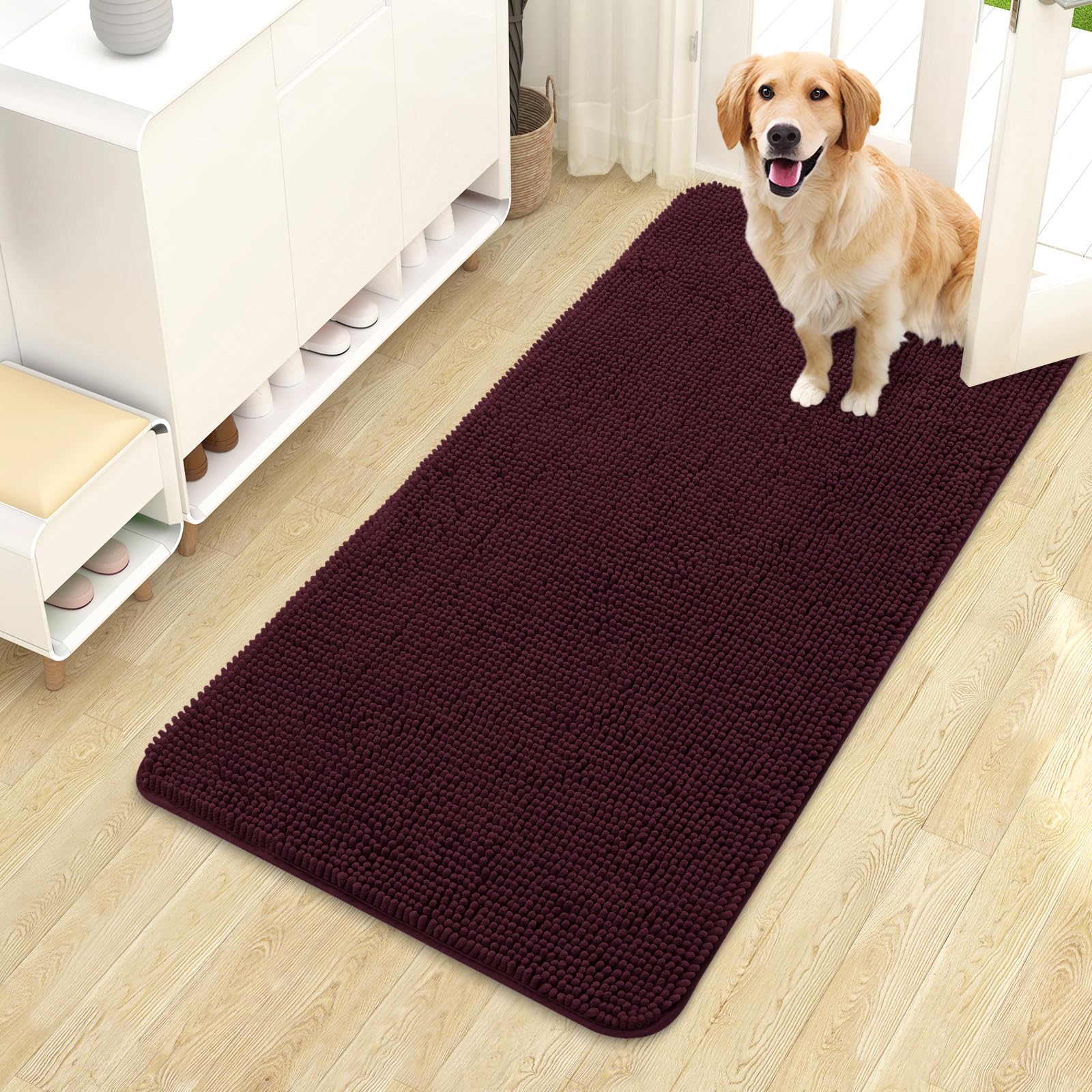 OLANLY Dog Door Mat for Muddy Paws 44x24, Super Absorbent Chenille Mud Mat