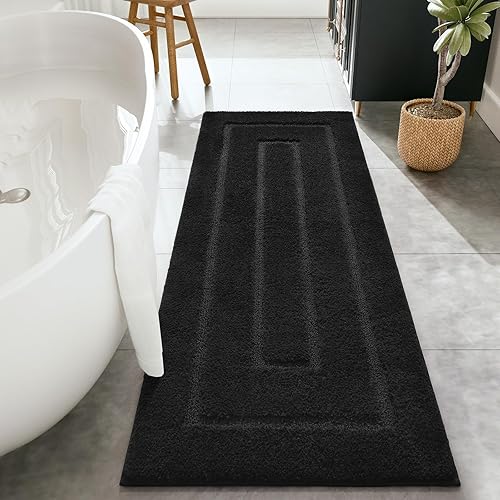 HOMORE Alfombra de Baño Negra de 24x60 Pulgadas, Alfombra de Baño Suave y Absorbente, Alfombra Lavable Antideslizante para Corredor de Baño,