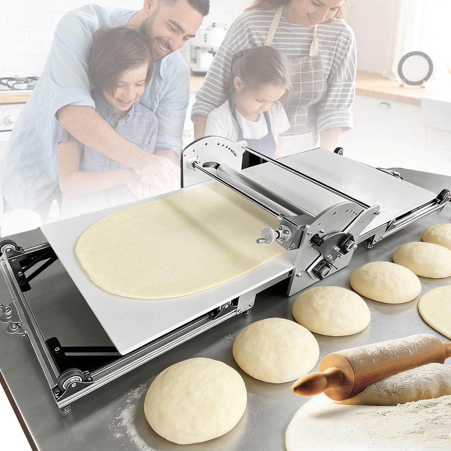 Rullo per pasta elettrica commerciale, spessore regolabile da 0,2 a 3,5 cm, in acciaio inox, per pizzerie e panetterie