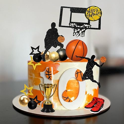 Miniatura 6 de 28 adornos de baloncesto para tartas de bolas negras y doradas, decoración de pasteles temáticos de baloncesto para niños, suministros de fiesta de