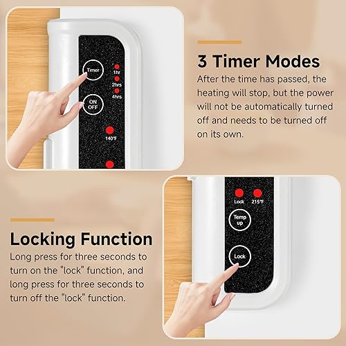 Miniatura 3 de Tapete de calentamiento de alimentos plegable para alimentos con control de temperatura ajustable, moders de tiempo, función de bloqueo, bandeja de