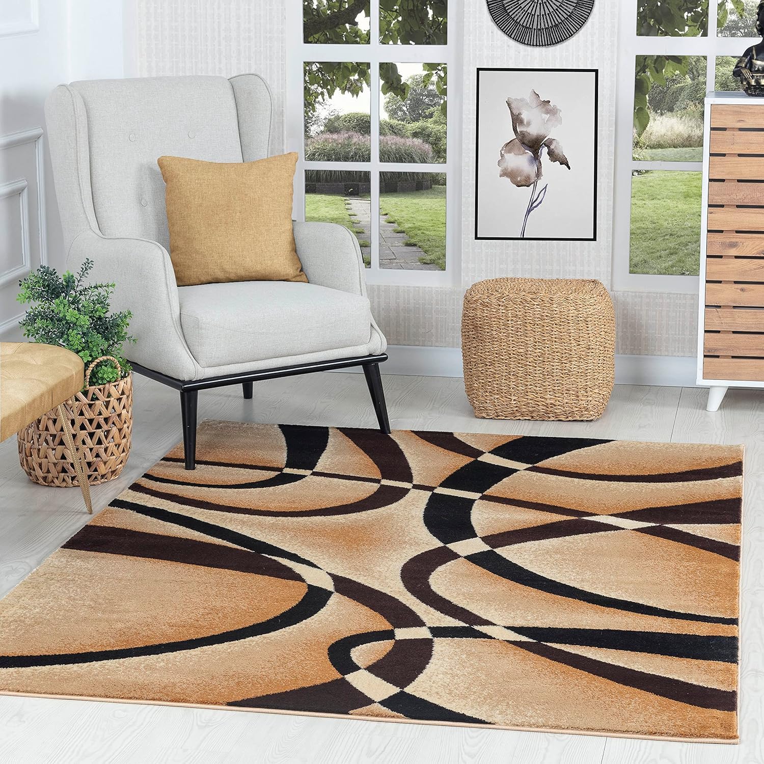 Brown Beige Large Modern Rugs Living Room, Bedroom 200x290 cm Rug Extra Large Small Medium Rug Soft Touch Thick Pile Non-Shedding Area Rugs Carpet