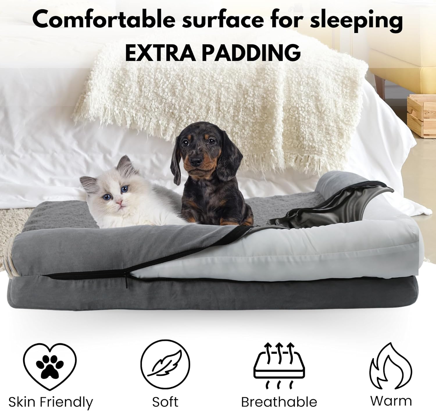 review EUARREC Washable Dog Bed for Medium Size Dogs, Orthopedic Dog Bed, Memory Foam Non-Slip Pet Beds, Comfortable Rectangle Sleeping Puppy Bed