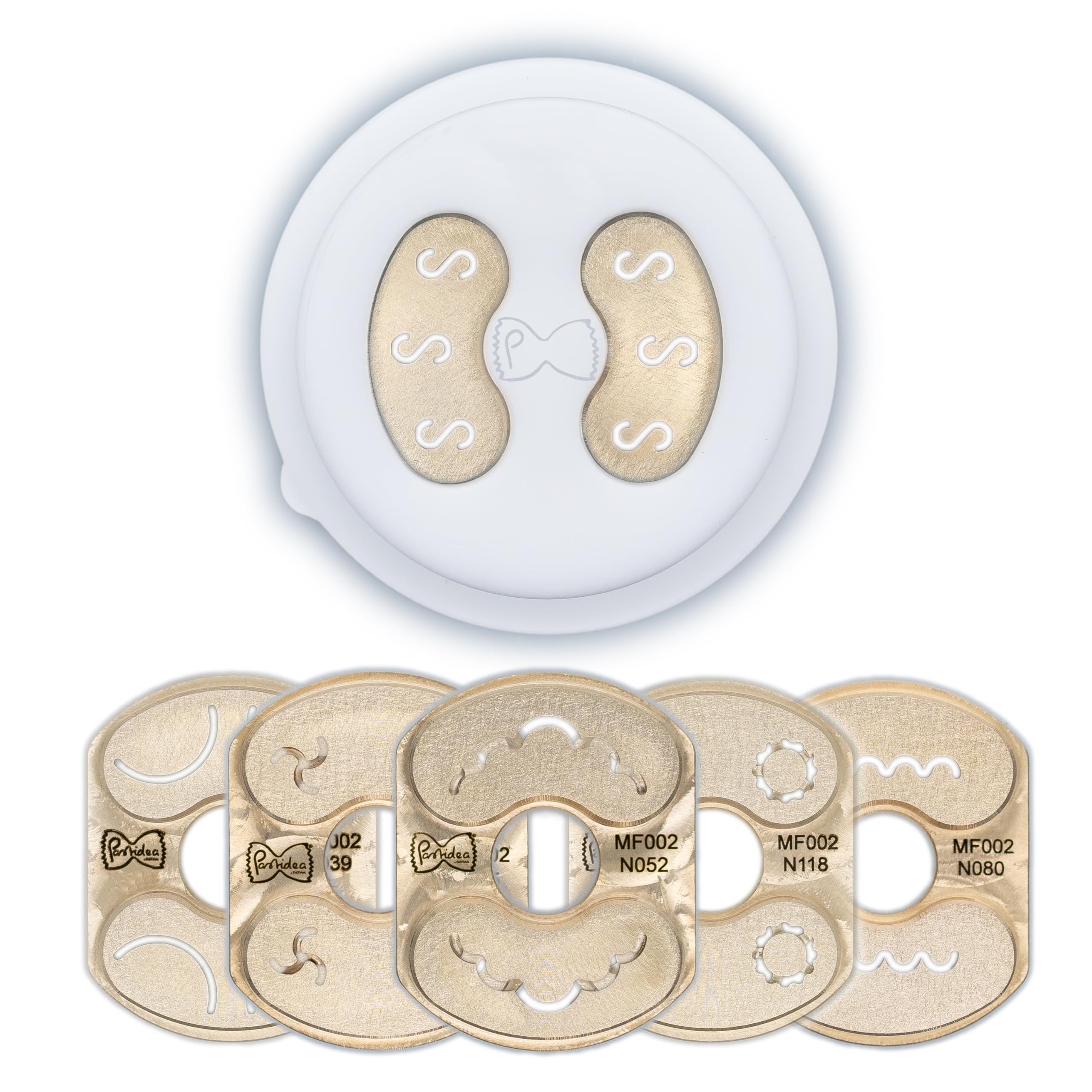 Pastidea – Kit trafila con 6 formati: Fusilli A3 8.5mm, Casarecce, Gnocco Napoletano, Maccherone Rigato, Orecchiette 15mm, Riccioli – compatibile con Philips Pasta Maker Avance e Serie 7000