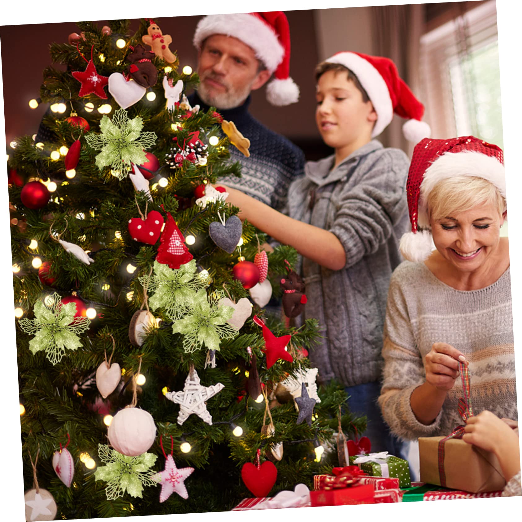 DECHOUS 3juegos Adornos Navideños De Flores Artificiales De Pascua Pendientes Decorativos para Árbol De Navidad Flores De Poinsettia Brillo para Decoración Festiva