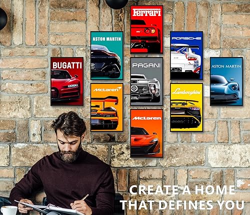 Miniatura 3 de dazongweihan 9 pósteres de súper auto para habitación de niños, arte de pared de automóvil de carreras para hombres y hombres, decoración de pared