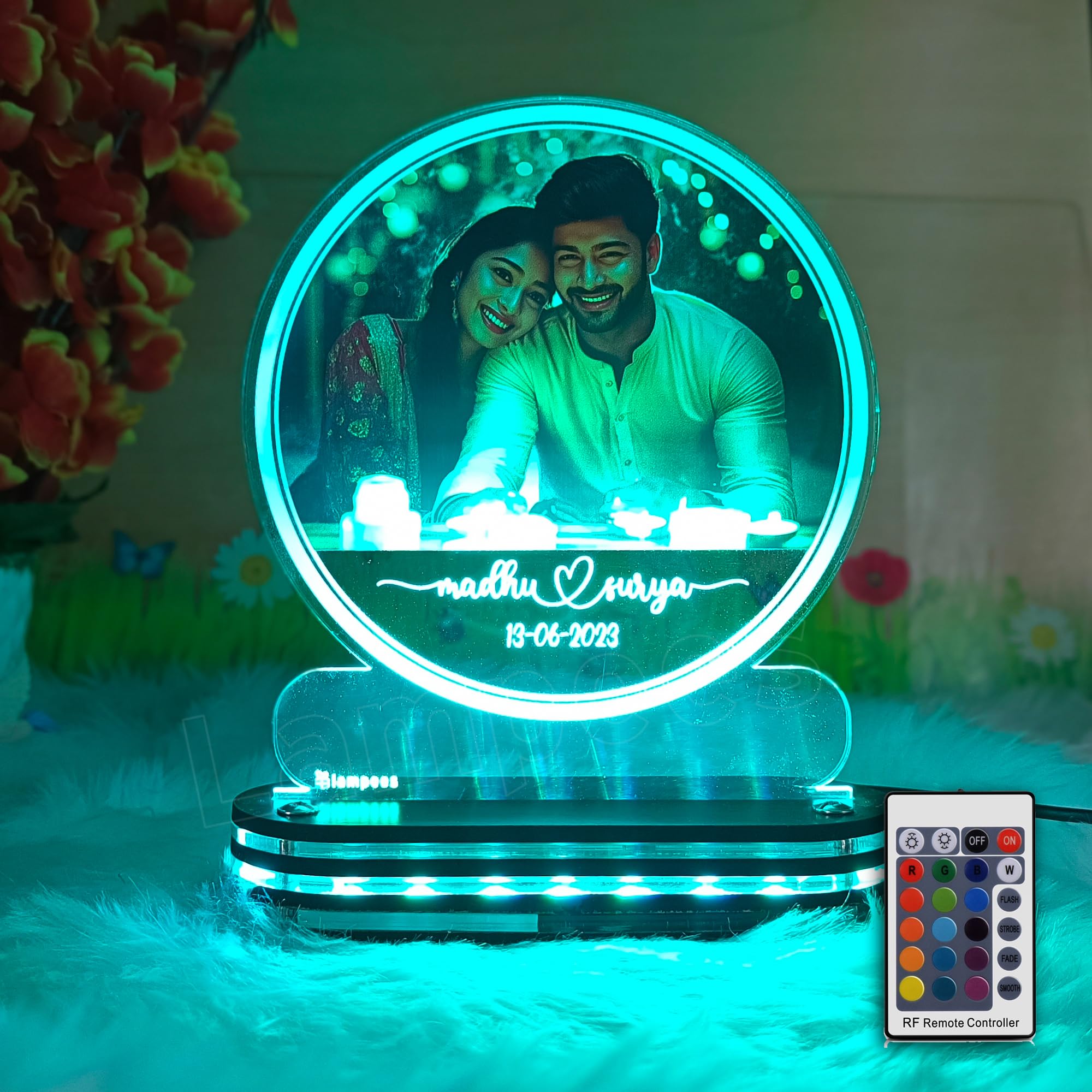 lampees Acrylic Personalized 3D LED Lamp for Couples| Photo Frame with Customized Photo, Name and Date| Wedding Anniversary, Wife, Husband, Valentines Multicolor 1
