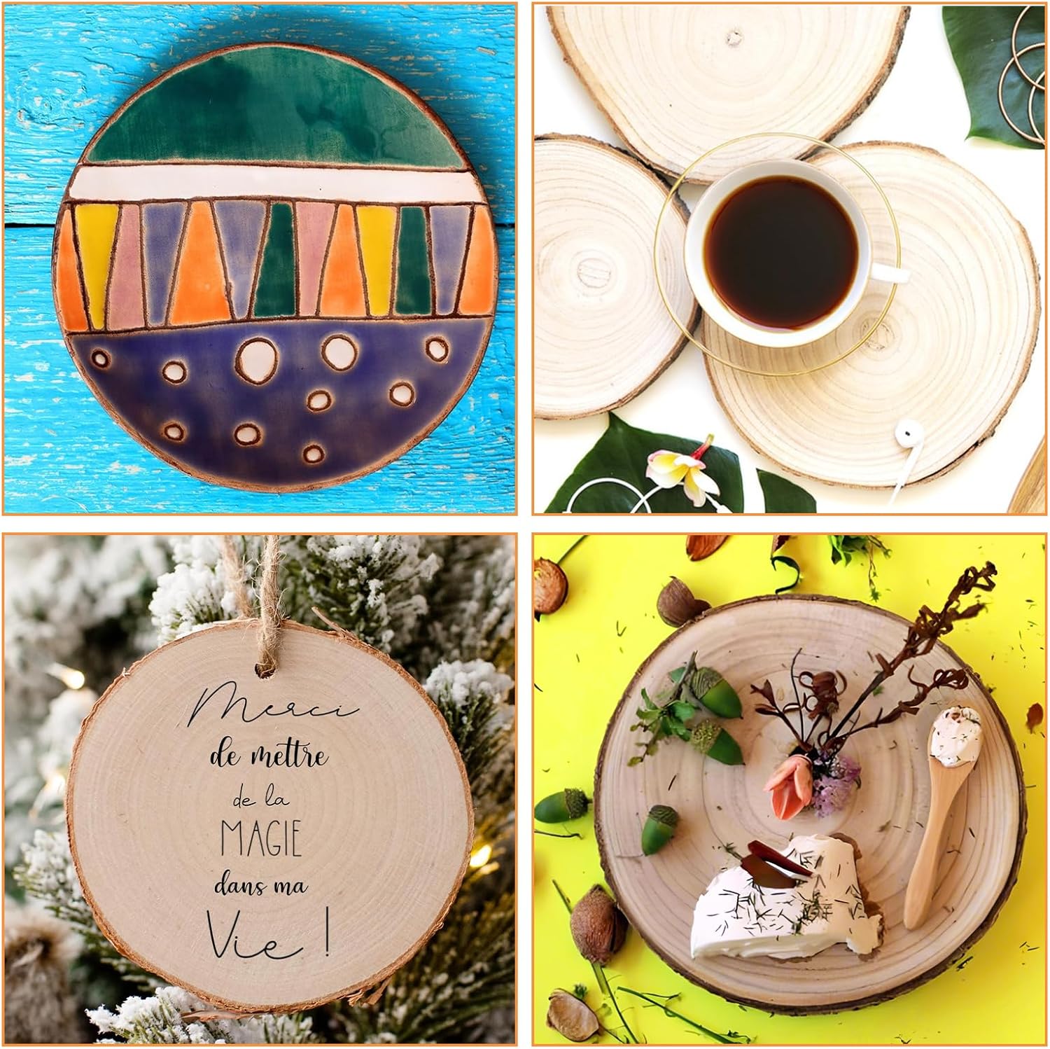 QTLCOHD 12 Pcs 7-8 Inch Large Wood Slice for Centerpieces, Natural Rustic Unfinished Wood Slab, Round Wooden Circle with Bark for Tables, Wedding Decoration, DIY Painting Crafts, Christmas Decor - Image 6