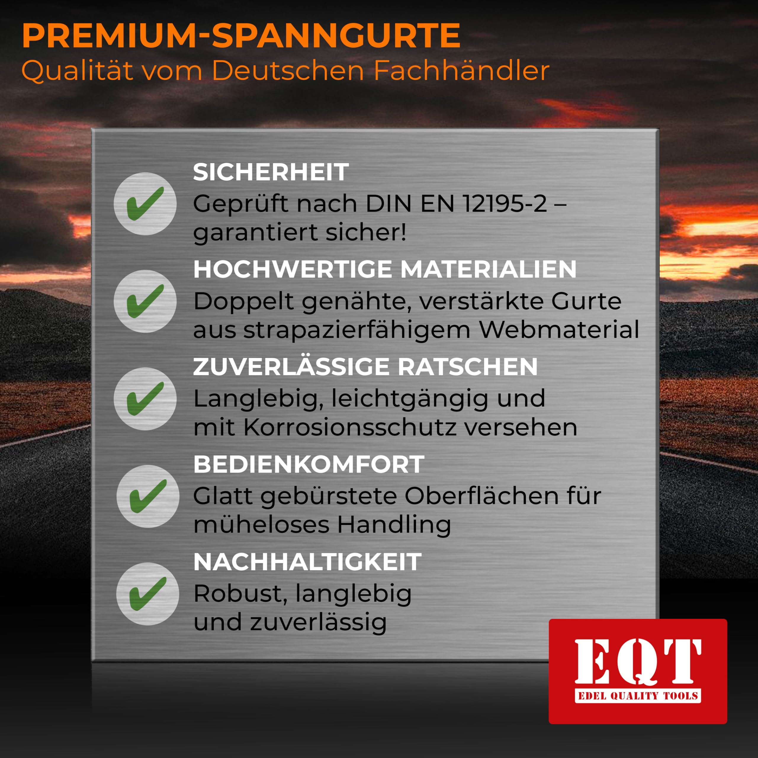 EQT 4 Stück 5000kg 6m Spanngurte mit Ratsche und Haken zweiteilig DIN EN 12195-2 TÜV GS