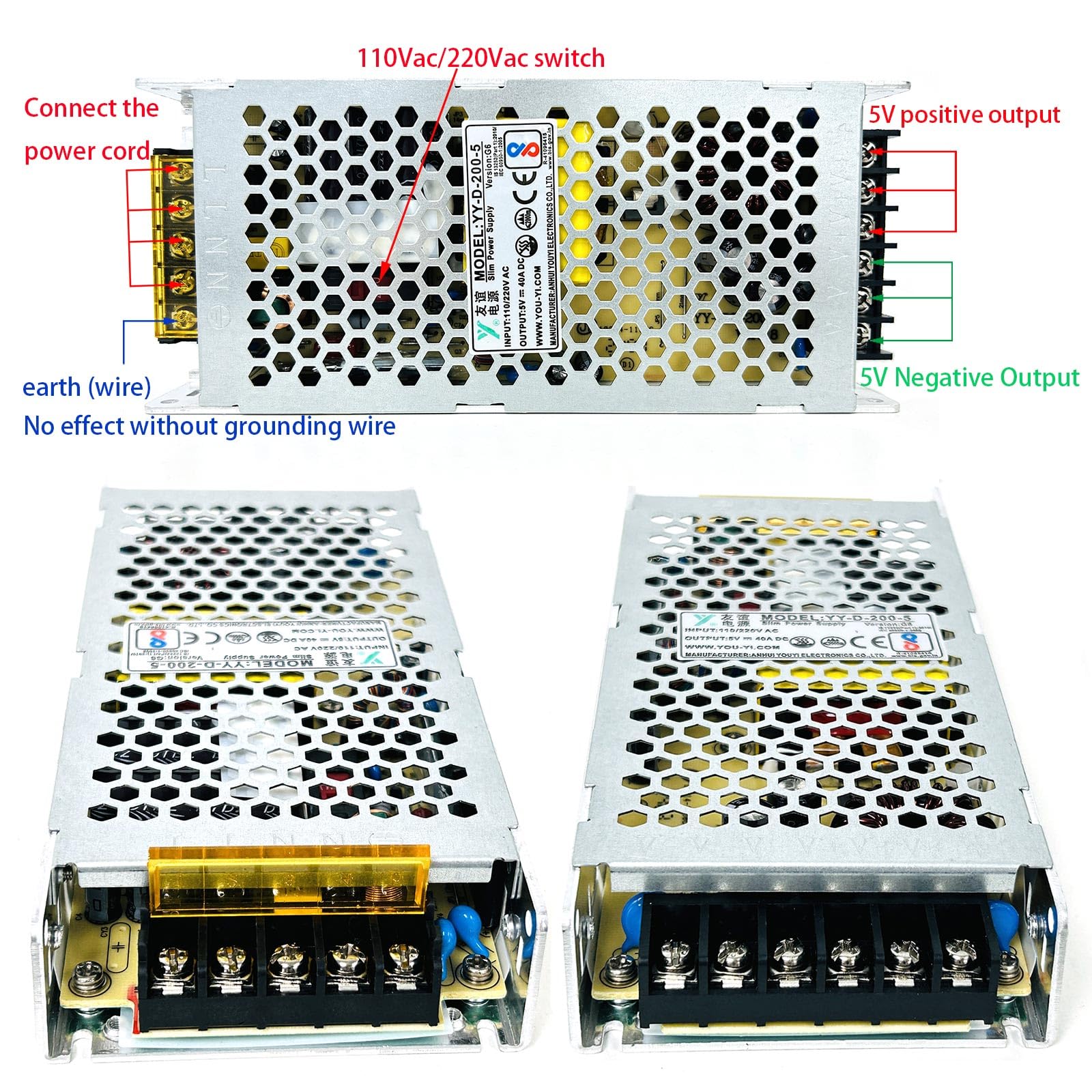 5v40A200w zasilacz uniwersalny regulowany przełączanie ultra-cienki konwerter transformator sterownik 110 V/220 V AC do programowalnych świateł LED łańcuch światła pikseli komputer CCTV kamera system