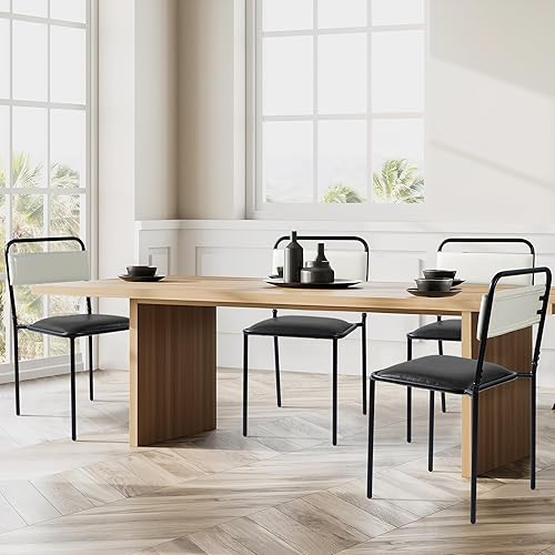 Miniatura 5 de Cozy Castle Mid-Century - Juego de 4 sillas de comedor modernas tapizadas de piel sintética, sillas apilables con patas de metal, color blanco y