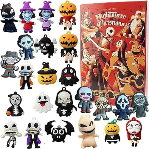Calendario de Adviento 2023 de muñeca aterradora de Halloween 2023 para niños, calendario de cuenta regresiva de Halloween de 24 días, calendario de