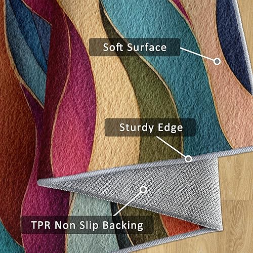 Miniatura 5 de Textured Throw Rug, 2x3 Doormat 3D Modern Abstract Retro 70s Pattern for Entryway, Bedroom, Kitchen, Textured Home Decor Accessories Indoor Door