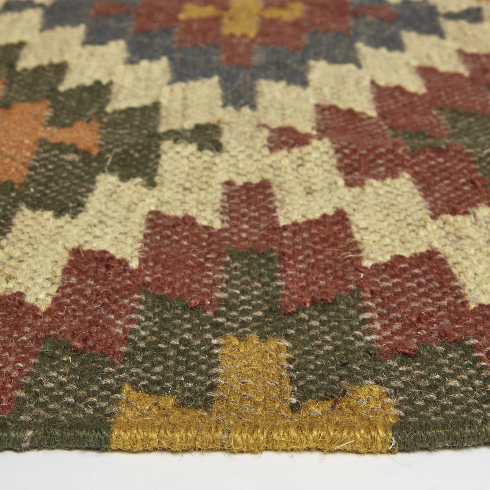 HOMESCAPES Tapis Kilim en Jute et Laine, Tapis Multicolore Lucea, Tapis de Salon Artisanal 160x230 cm