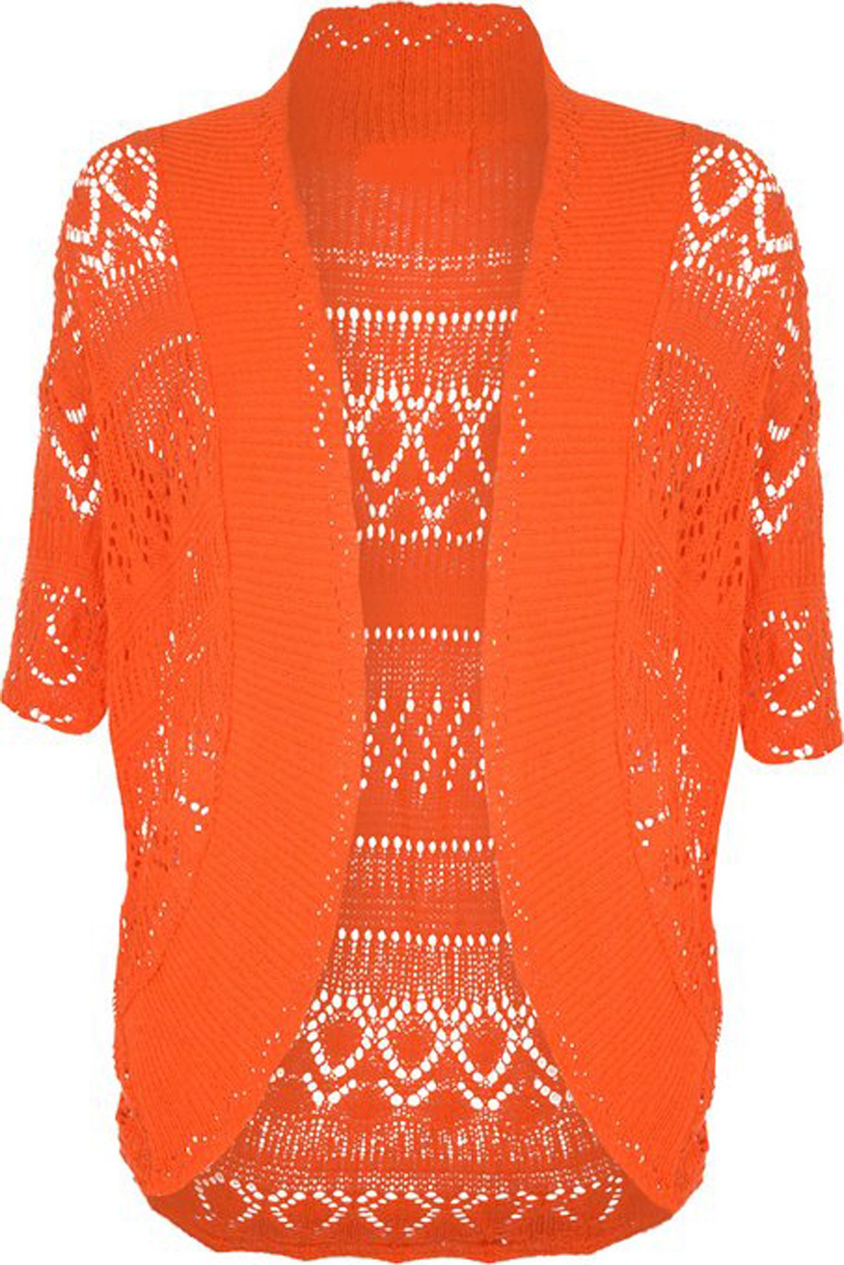 FashionMark Plus Size Women's Crochet Knitted Shrug Cardigan - Orange - 24-26