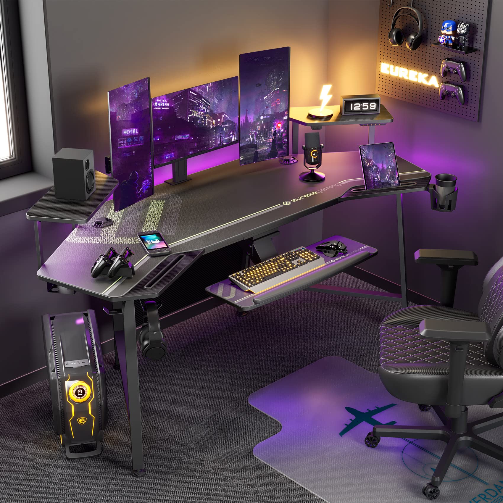 Buy EUREKA ERGONOMIC Gaming Desk with Led Lights, 72" Large WingShaped