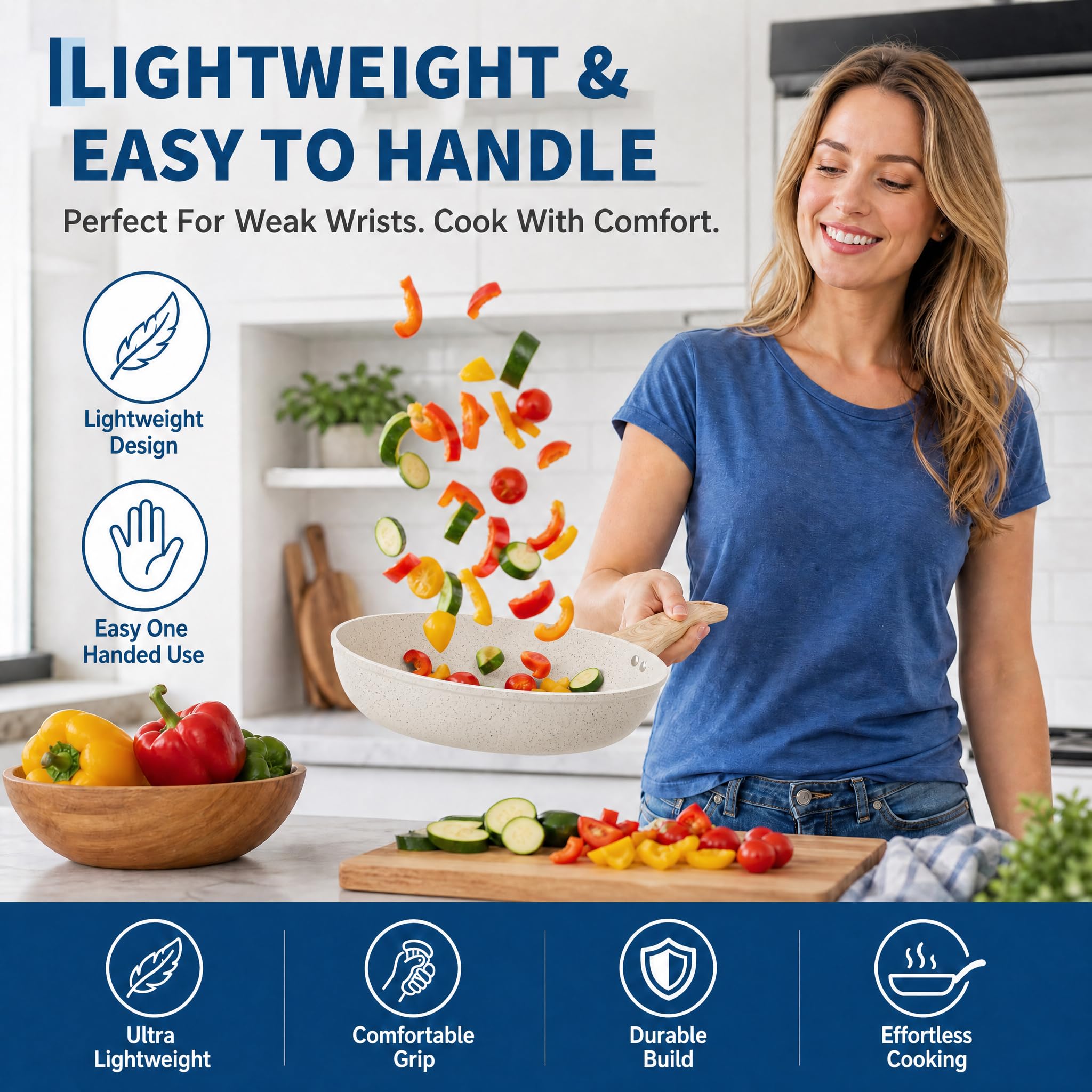 Batería de cocina antiadherente de cerámica de 21 piezas, compatible con inducción, con sartenes, ollas y olla de vapor, con utensilios de cocina, color blanco crema
