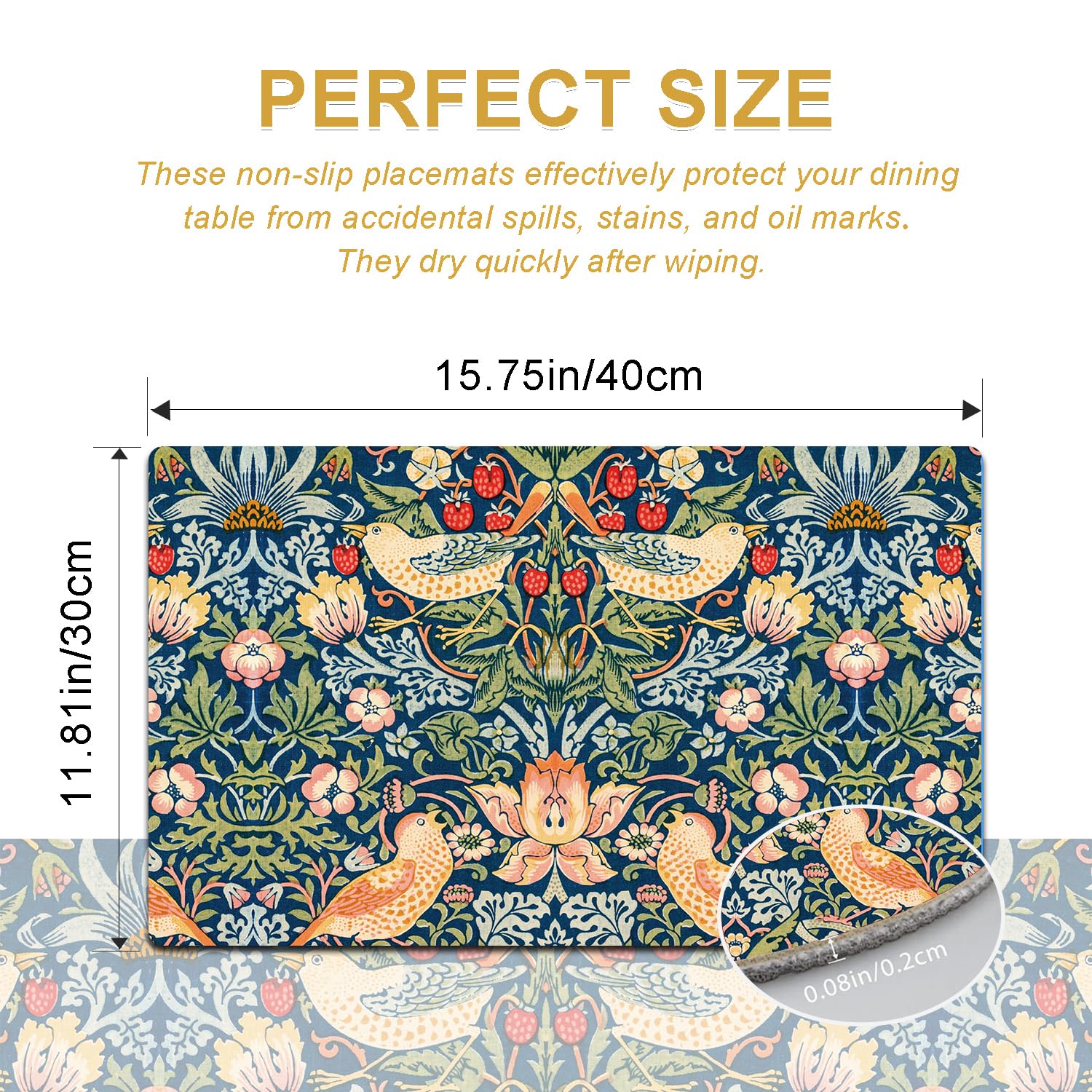 William Morris - Set di 4 tovagliette all'americana in ecopelle resistente al calore, per tavolo da pranzo, antiscivolo, impermeabili, a prova di olio, lavabili, riutilizzabili, per interni ed