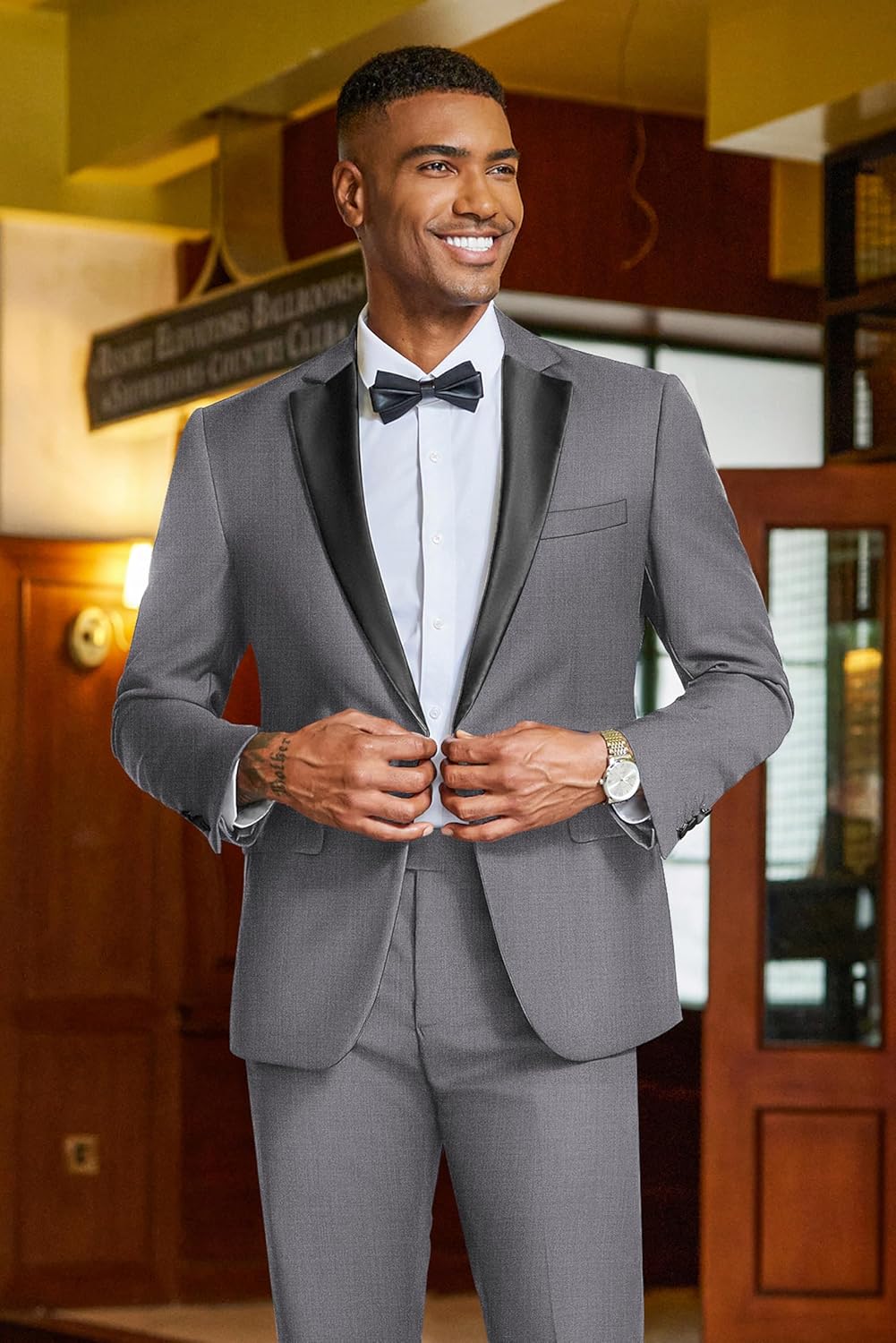 COOFANDY Mens Tuxedo Suit Set Slim Fit 2 Piece One Button Christmas Blazer Jacket Pants for Wedding,Dinner,Prom - Image 2