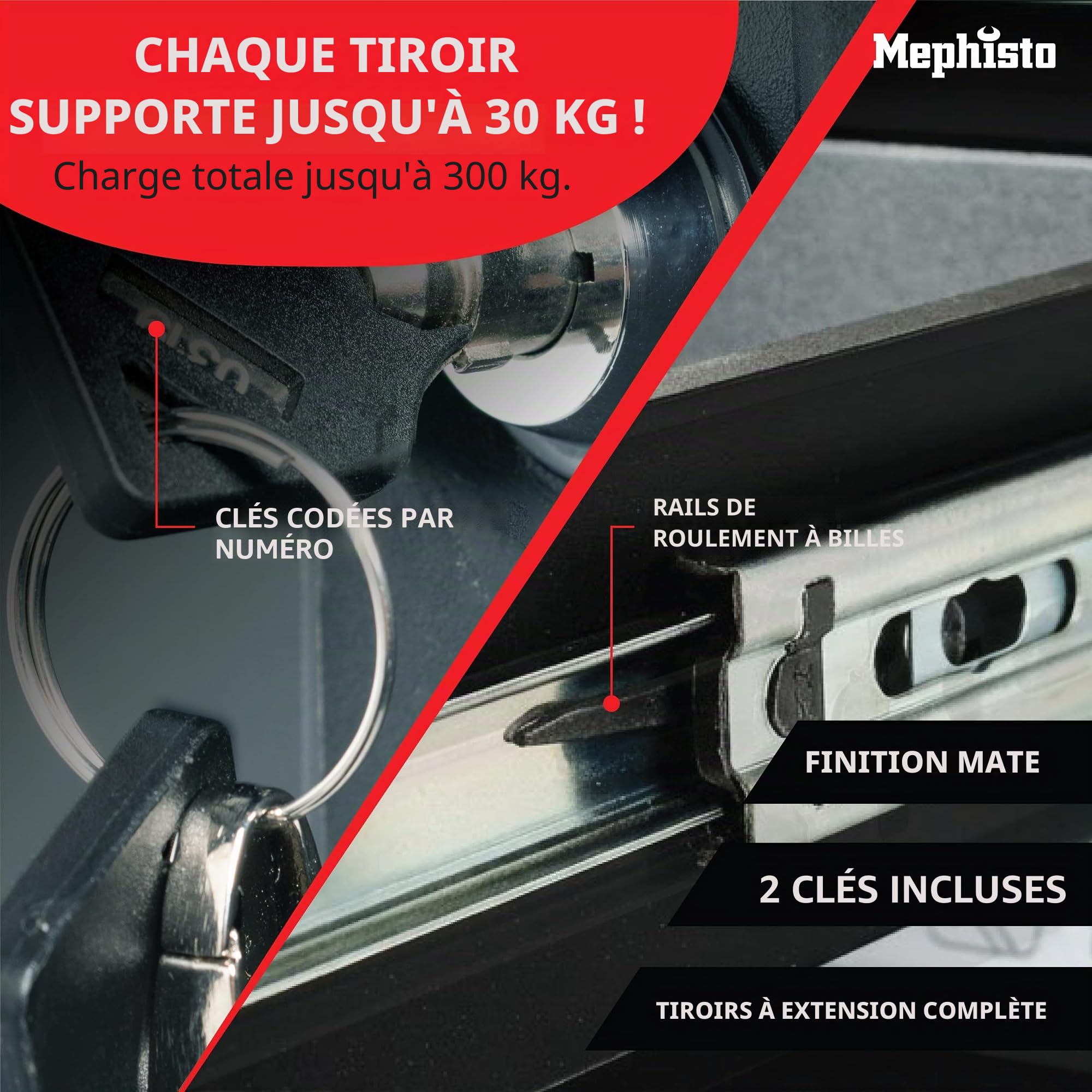 Mephisto Servante d'atelier Chariot à Outils Chariot à Outils avec 8 tiroirs sans Outils Contenu