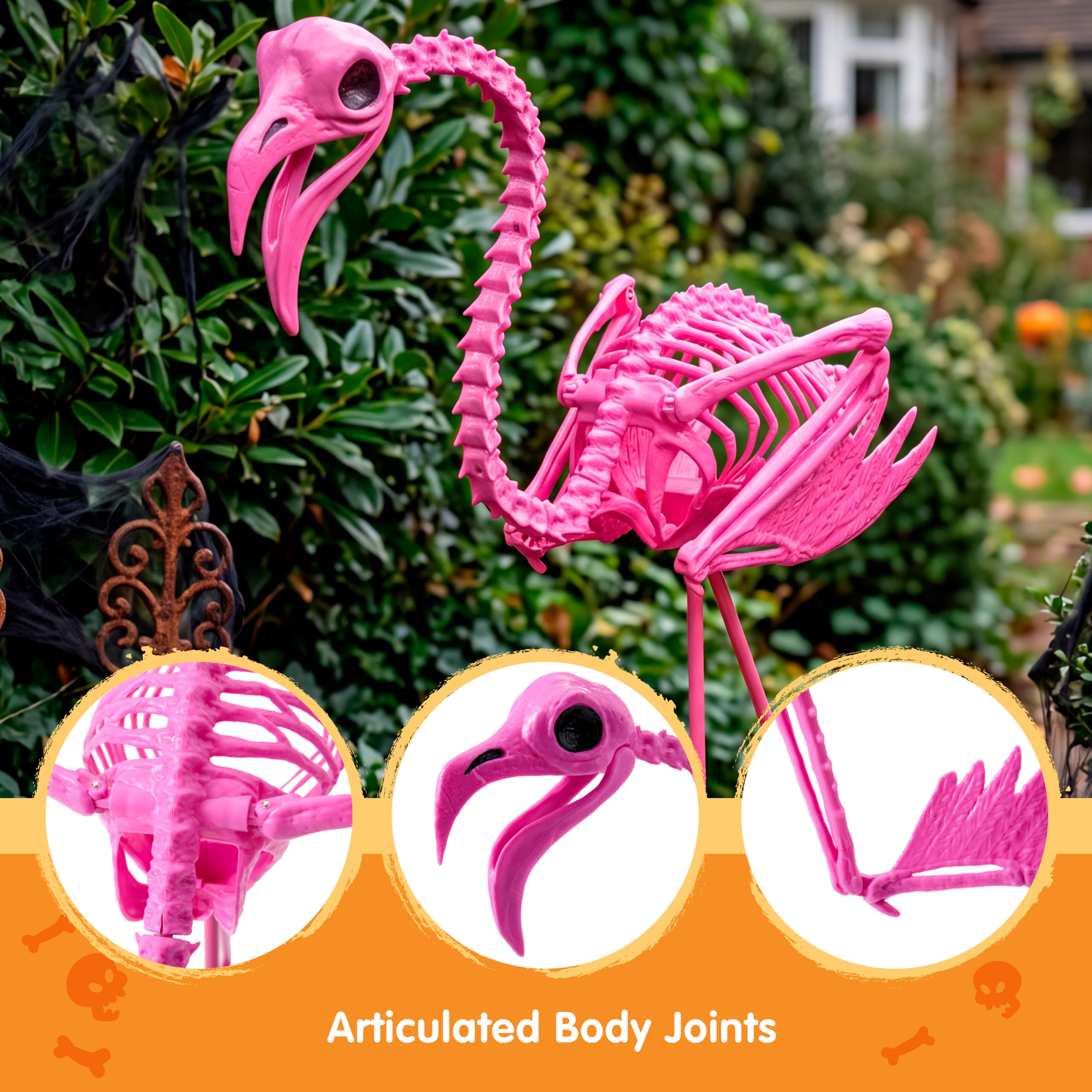 JOYIN Scheletro di fenicottero, decorazioni per Halloween, altezza 70 cm, spettrale scheletro con giunti mobili, per Halloween, interni, esterni, cortile, giardino, prato, patio, decorazione (rosa)