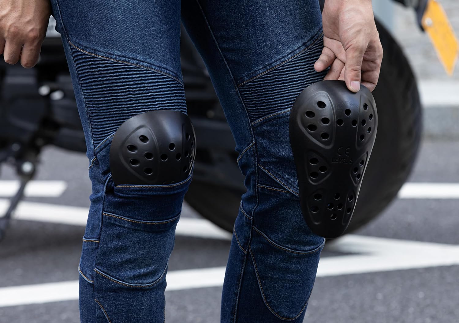 Men's Protective Motorcycle Jeans with CE Armor,Elastic Denim Riding Pants for All-Season Cycling Gear