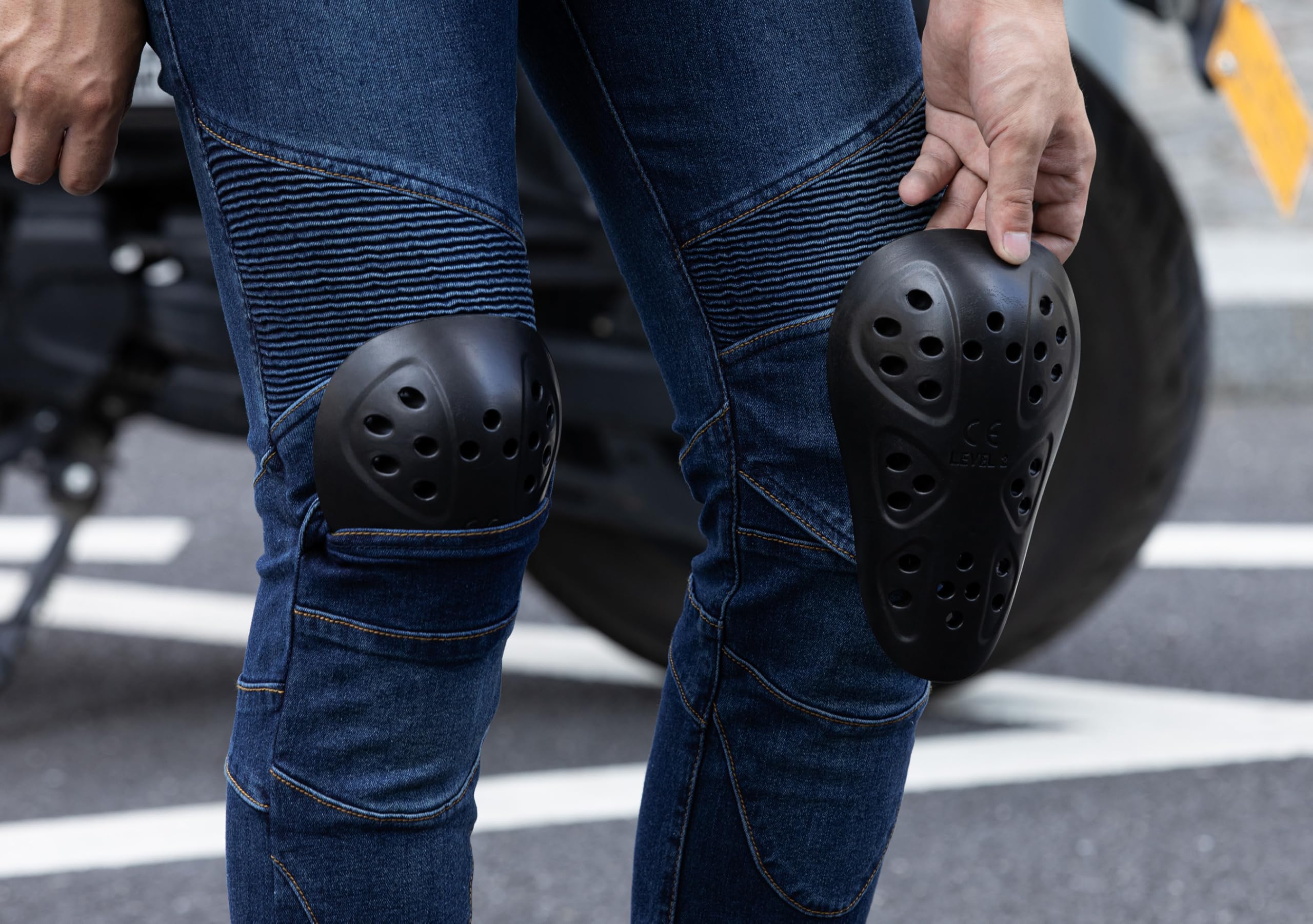 Jeans Moto para Hombres con CE Protección Pantalones de Denim Elástico para Todas Las Estaciones