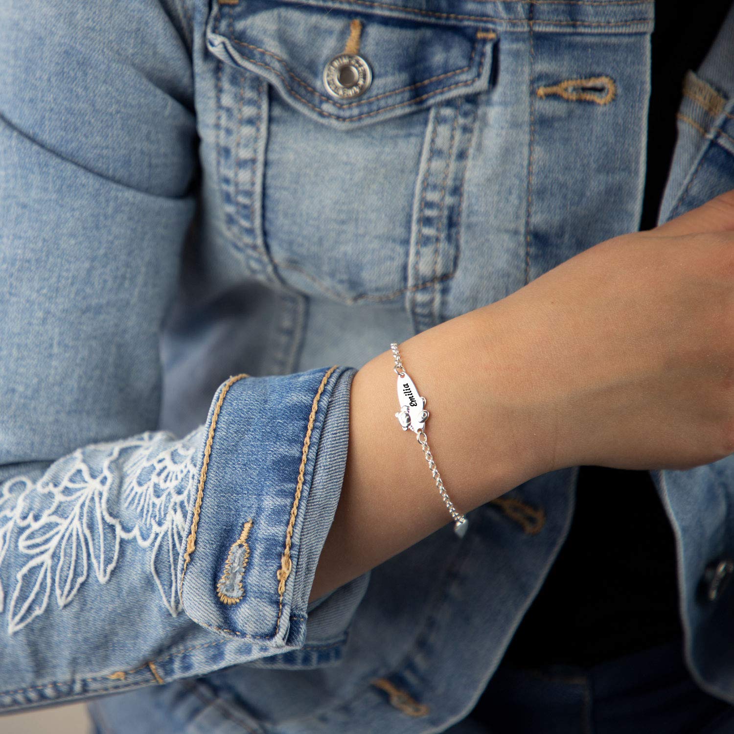 Baby Teddy Kinder Armband mit Gravur 925 Silber 14cm und 16cm ideales Kinderarmband zur Geburt Taufe Taufgeschenk für Mädchen personalisierter Glücksbringer