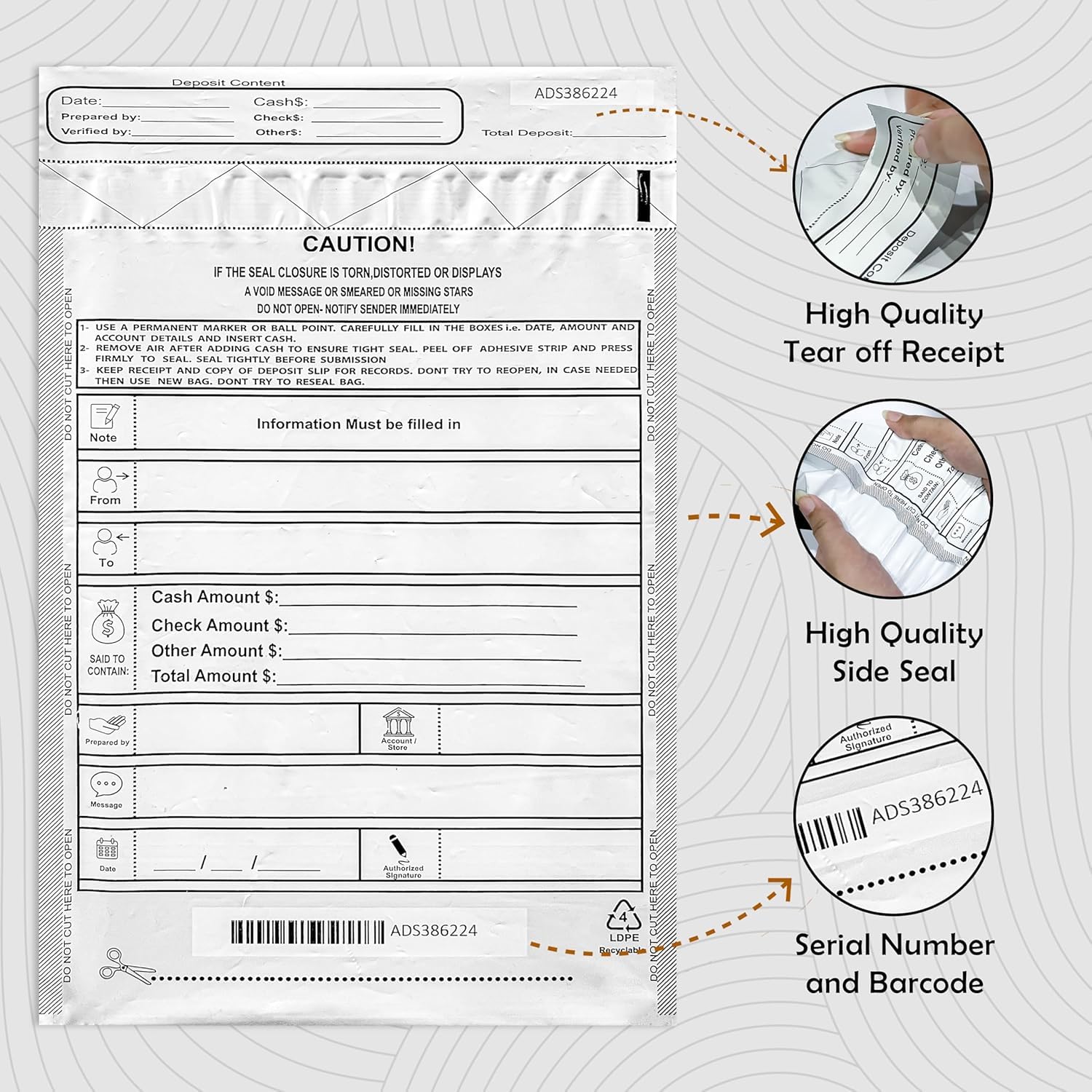 Sacchetti per deposito bancari bianchi in plastica con buste bancarie 22,9 x 30,5 cm, sacchetti per deposito di denaro, a prova di manomissione, 100 pezzi, sacchetti per registro per assegni