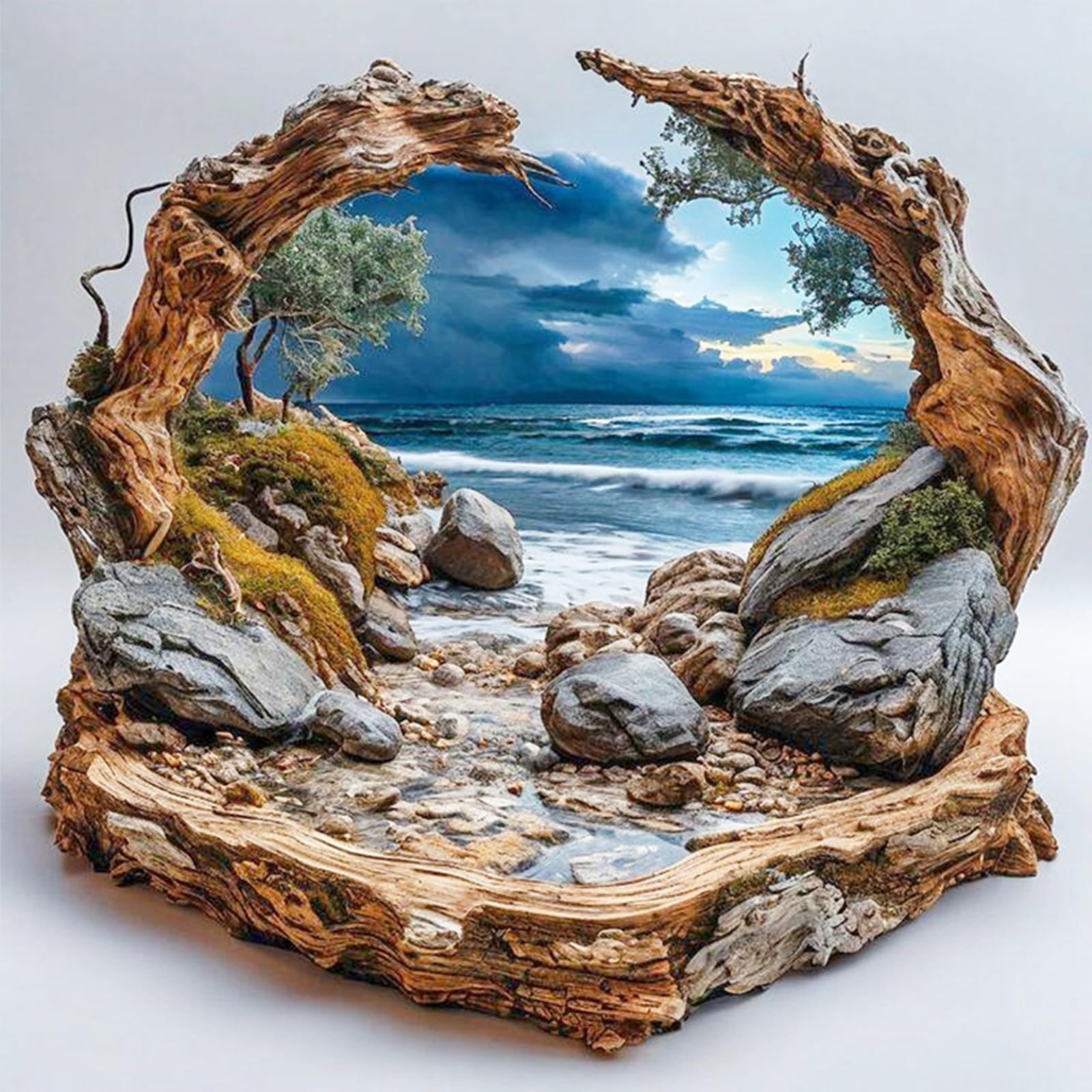 Driftwood Coast Landscape Stamped Cross Stitch Kits For Beginners, Full 11Ct 3 Strands Diy