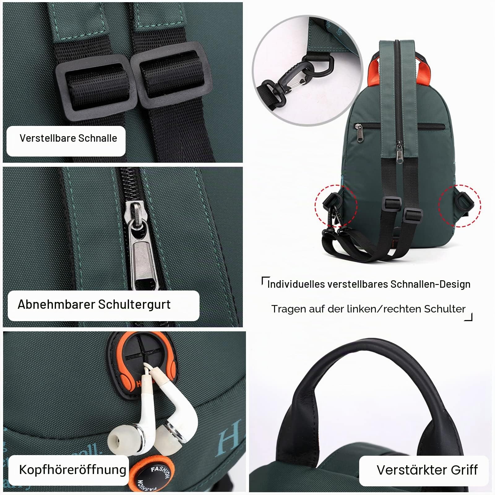 FANDARE Brusttasche Sling Bag Schulrucksack Sporttasche Herren Damen Schulranzen Umhängetaschen Crossover Rucksack Schultertasche Outdoor mit Kopfhörer-Loch & Abnehmbarer Schultergurt Blau