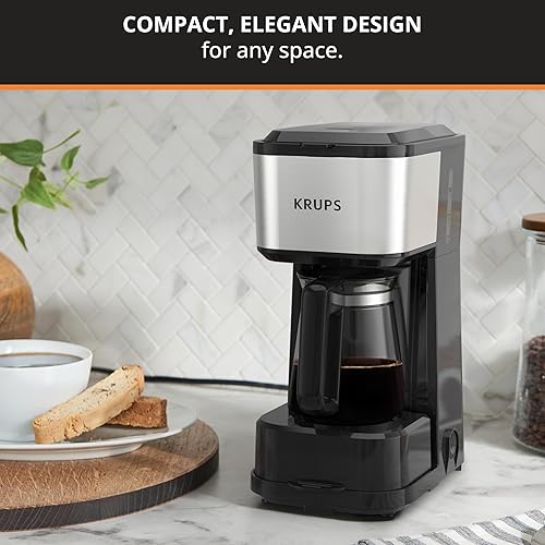 Miniatura 3 de KRUPS Cafetera de 2 tazas Simply Brew de acero inoxidable, cafetera de goteo de 14 onzas, vaso térmico de viaje, jarra de vidrio, goteo de 650
