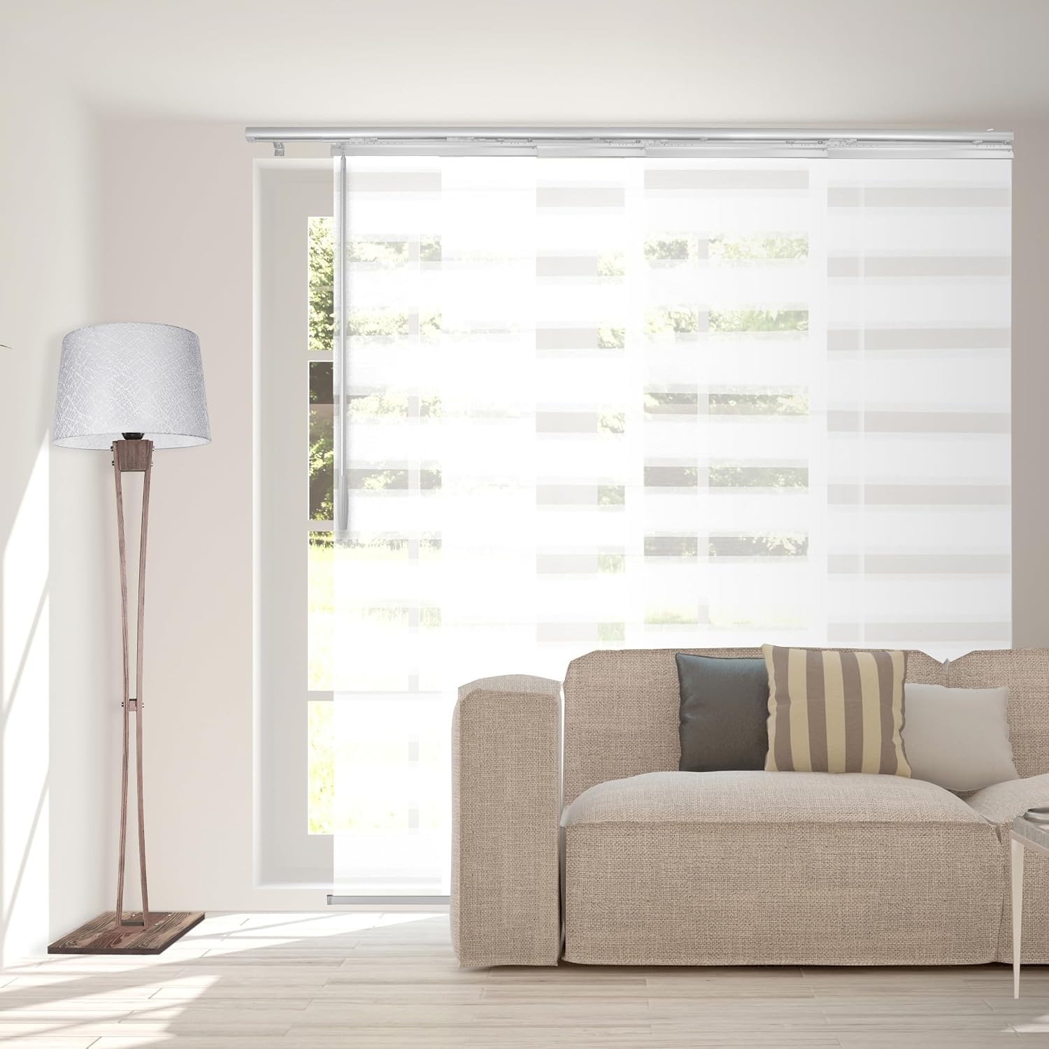 A&F Rod Décor - Plateu White 4-Panel Single Rail Panel Track Extendable 48"-88" W x 94" H, Panel Width 23.5"