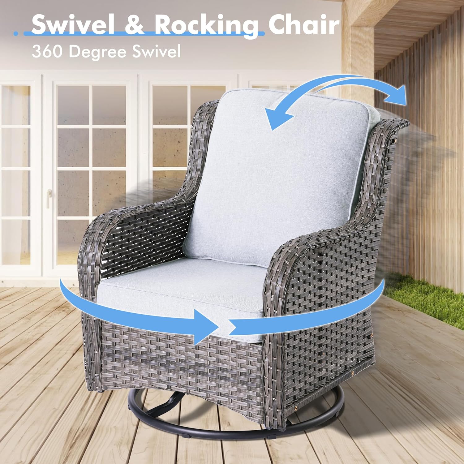Patio Furniture Set with Fire Pit Table Swivel Chairs,7 Pieces Outdoor Furniture with All Weather Wicker Sofas,Outside Conversation Sets with Ottoman,Grey