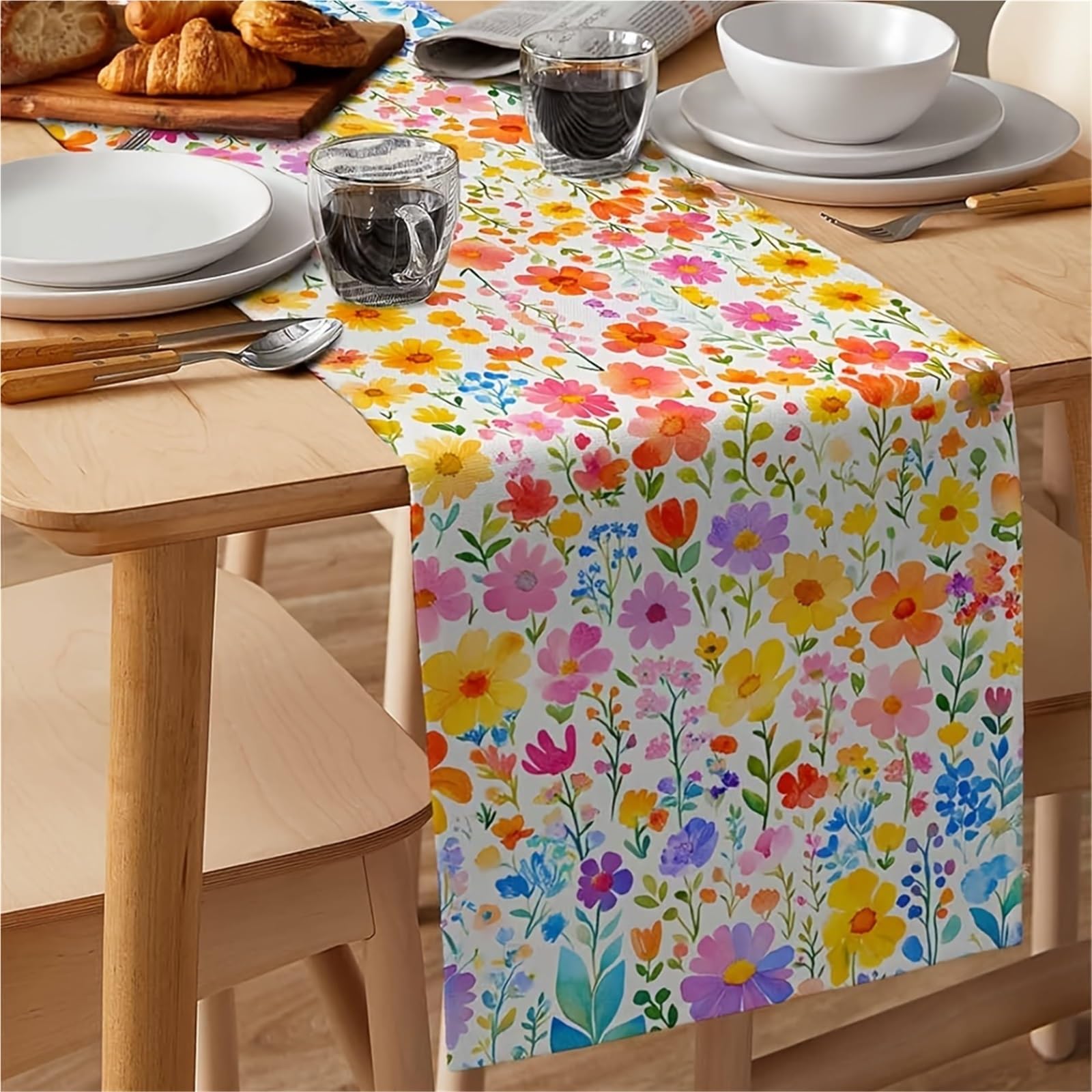 1 Pieza Camino De Mesa con Estampado Flores Silvestres Acuarela para Boda