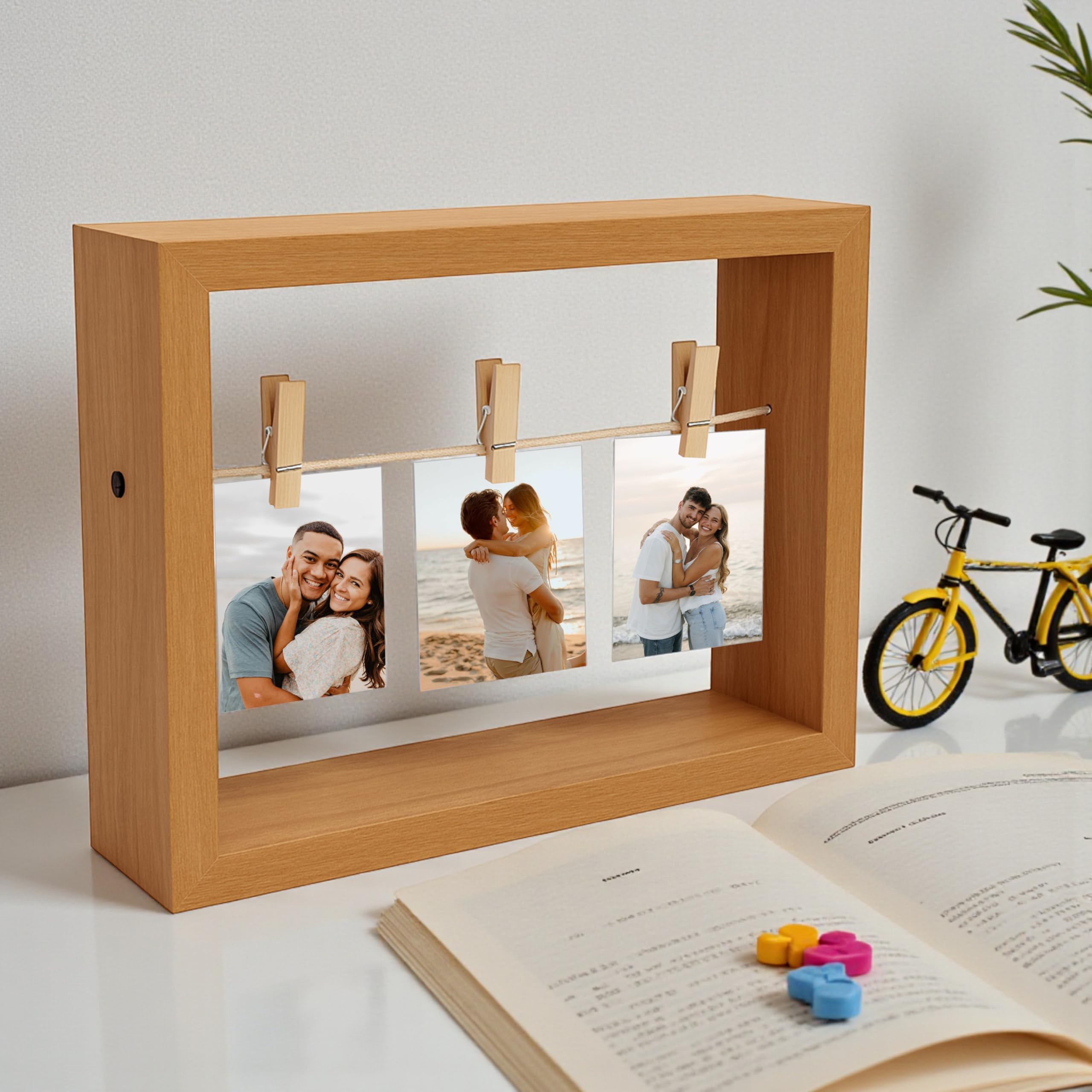 Art Street Open Box Modern Wooden Photo Frame Brown Wooden Picture Display Frame with Clips, Creative Hanging Photo Display for Desk and Shelf Decor, Picture Frames for Home Decor 17x22 cm-image-24