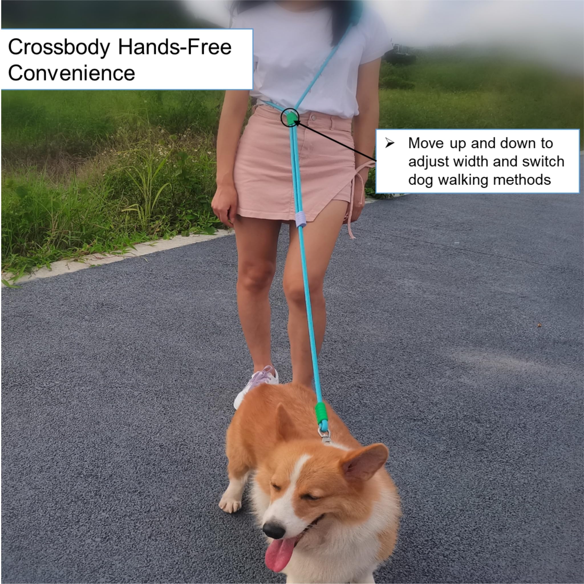 Correa de perro manos libres, cintura elástica ajustable y correa cruzada con mango cómodo, cuerda de nailon resistente para perros pequeños a grandes, bloqueo de seguridad para correr, senderismo,