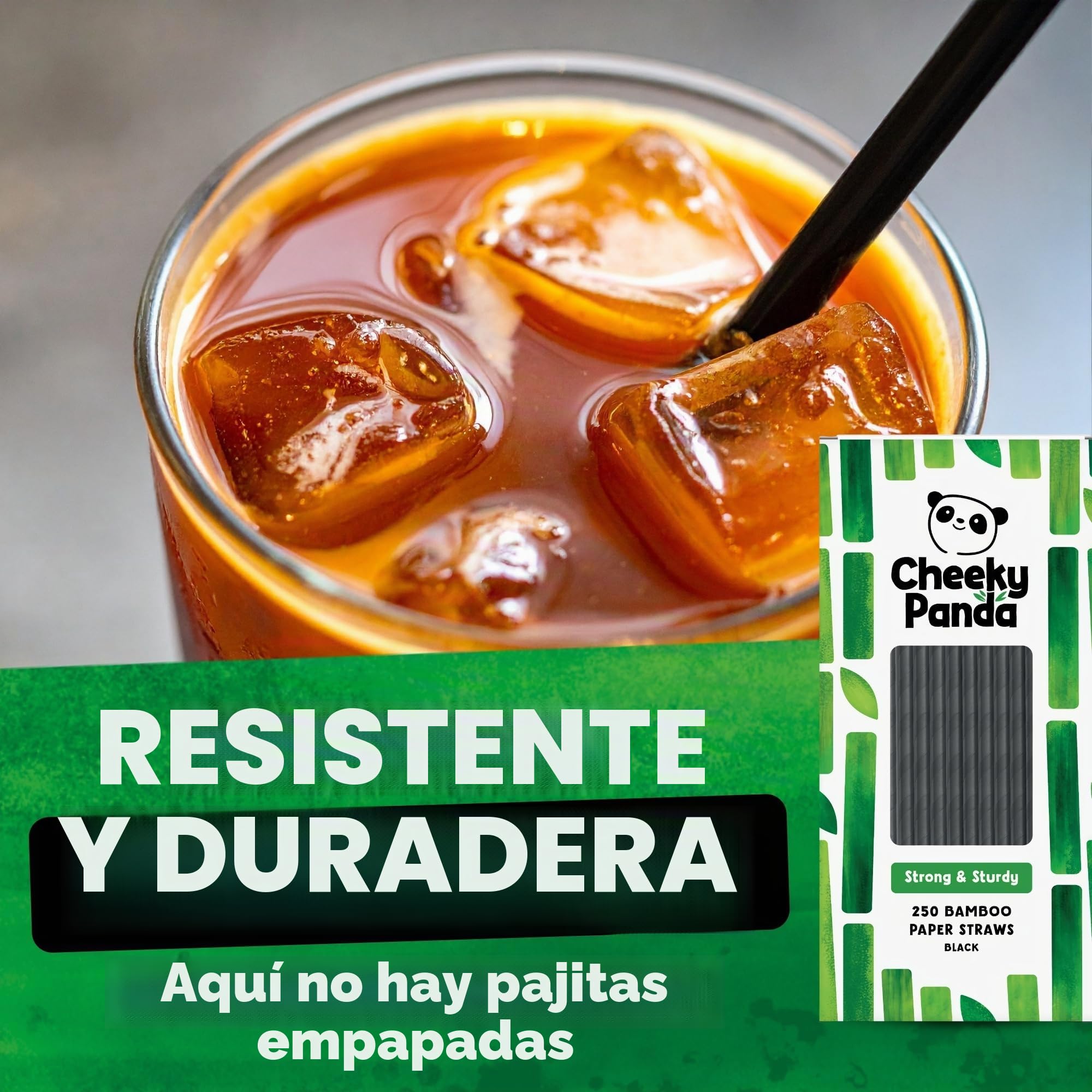 The Cheeky Panda – Pajitas de papel de bambú negras | Pack de 250