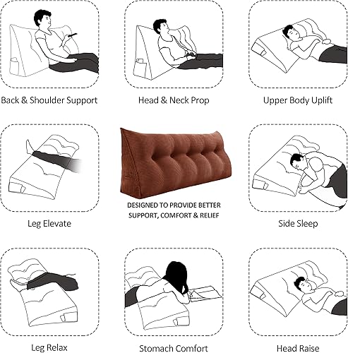 Miniatura 25 de Almohada de cuña para sentarse en la cama, almohada de lectura para adultos, soporte para respaldo, almohada de cabecero, sofá cama, cojín