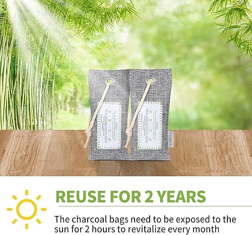 Miniatura 5 de CLEVAST Paquete de 6 bolsas purificadoras de aire de carbón de bambú (6 x 2.12 oz), absorbente de olores natural activado para el hogar, desodorante