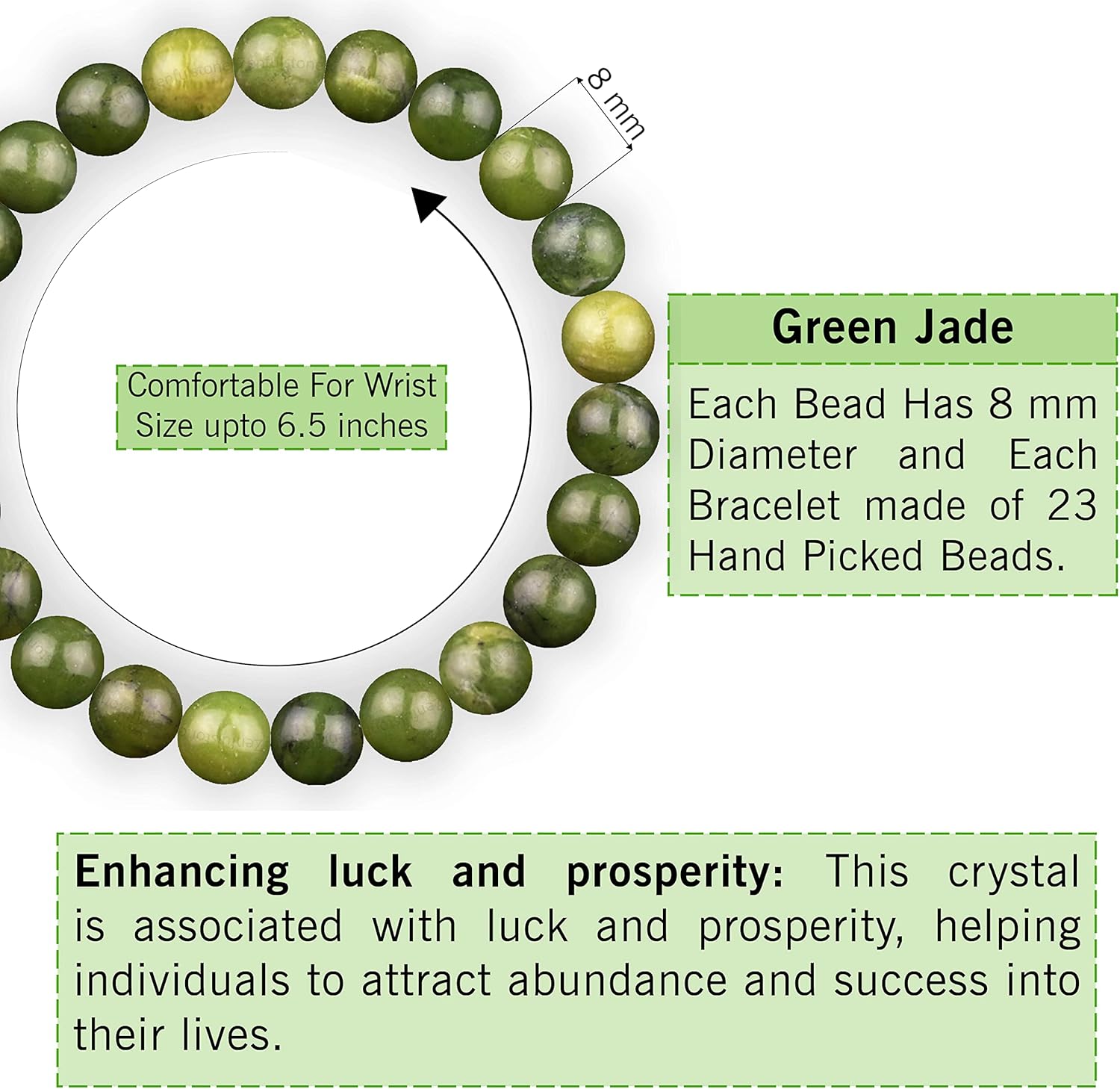 ZENFULSTONE Green Jade Bracelet for Women & Men - Genuine Jade Stone Lucky Wealth Bracelet - Healing Crystal for Abundance, Harmony & Good Fortune - Adjustable Spiritual Jewelry Gift for Birthdays - Image 4