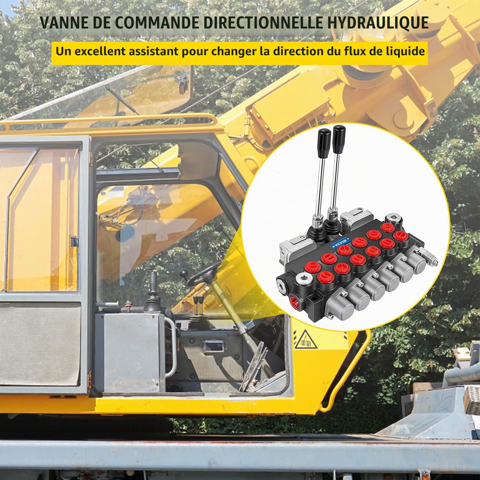 VEVOR Valve de Commande Directionnelle Hydraulique 6 Bobines, Vanne à Bobine Hydraulique 40 L/min 4500 PSI, Valve Directionnelle Hydraulique, Vérins à Double Effet, pour Tracteurs, Chargeurs Compacts