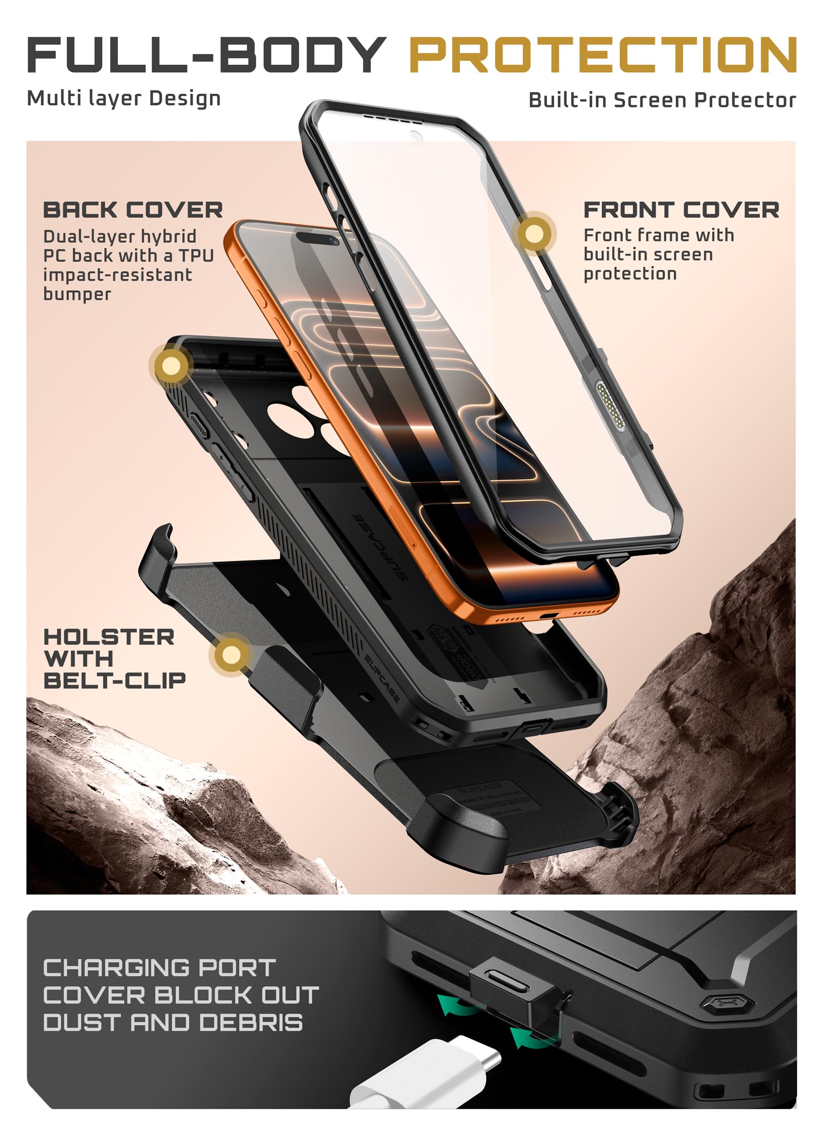 SUPCASE Coque pour iPhone 17 Pro Max avec Bouton Commande de Caméra [Béquille Intégrée & Protection d'Ecran] [Protection Militaire] (UB Pro) Coque Intégrale Robuste pour iPhone 17 Pro Max, Noir